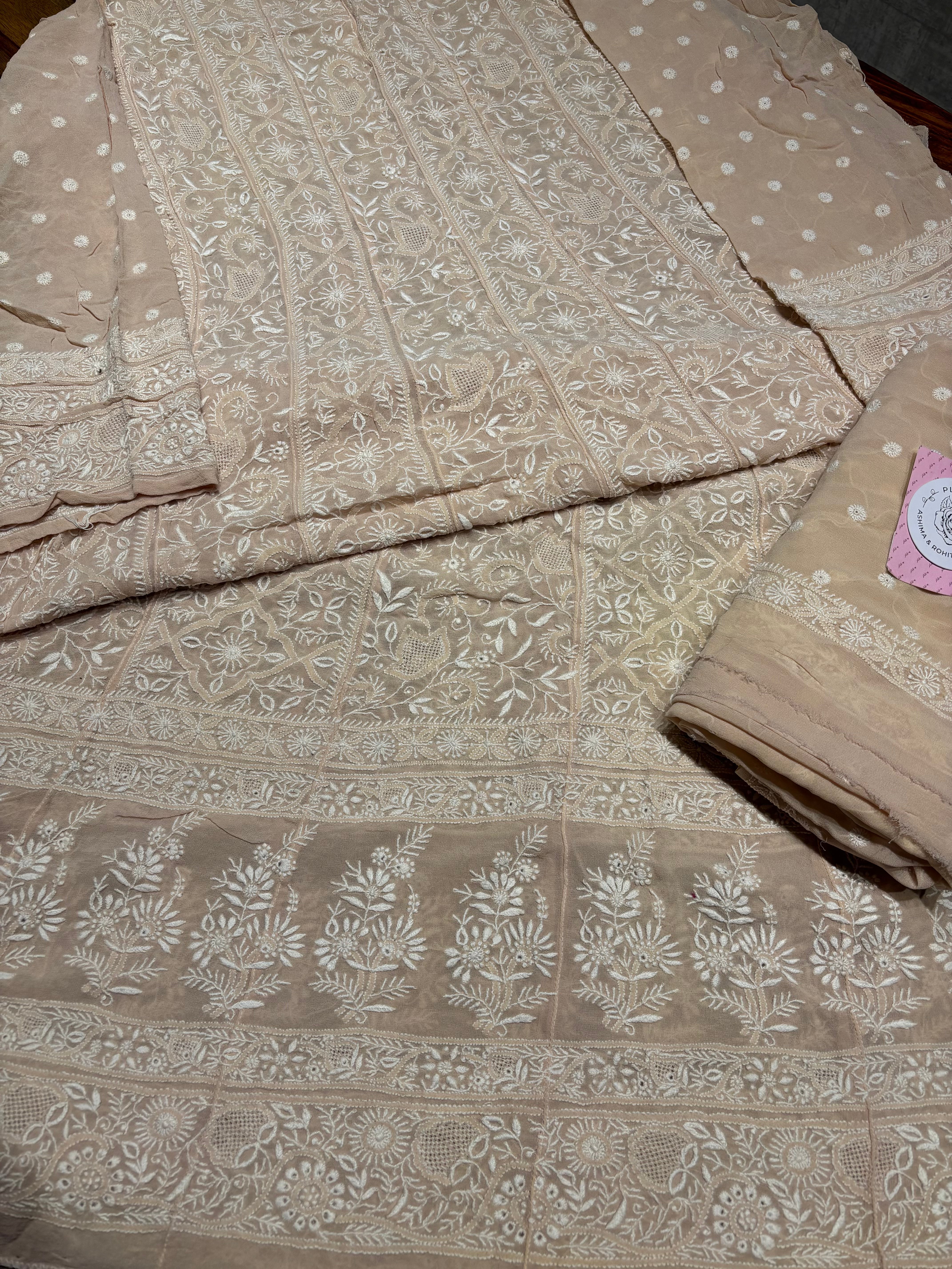 Peach Beige Pure & Premium Georgette Chikankari Anarkali & Dupatta