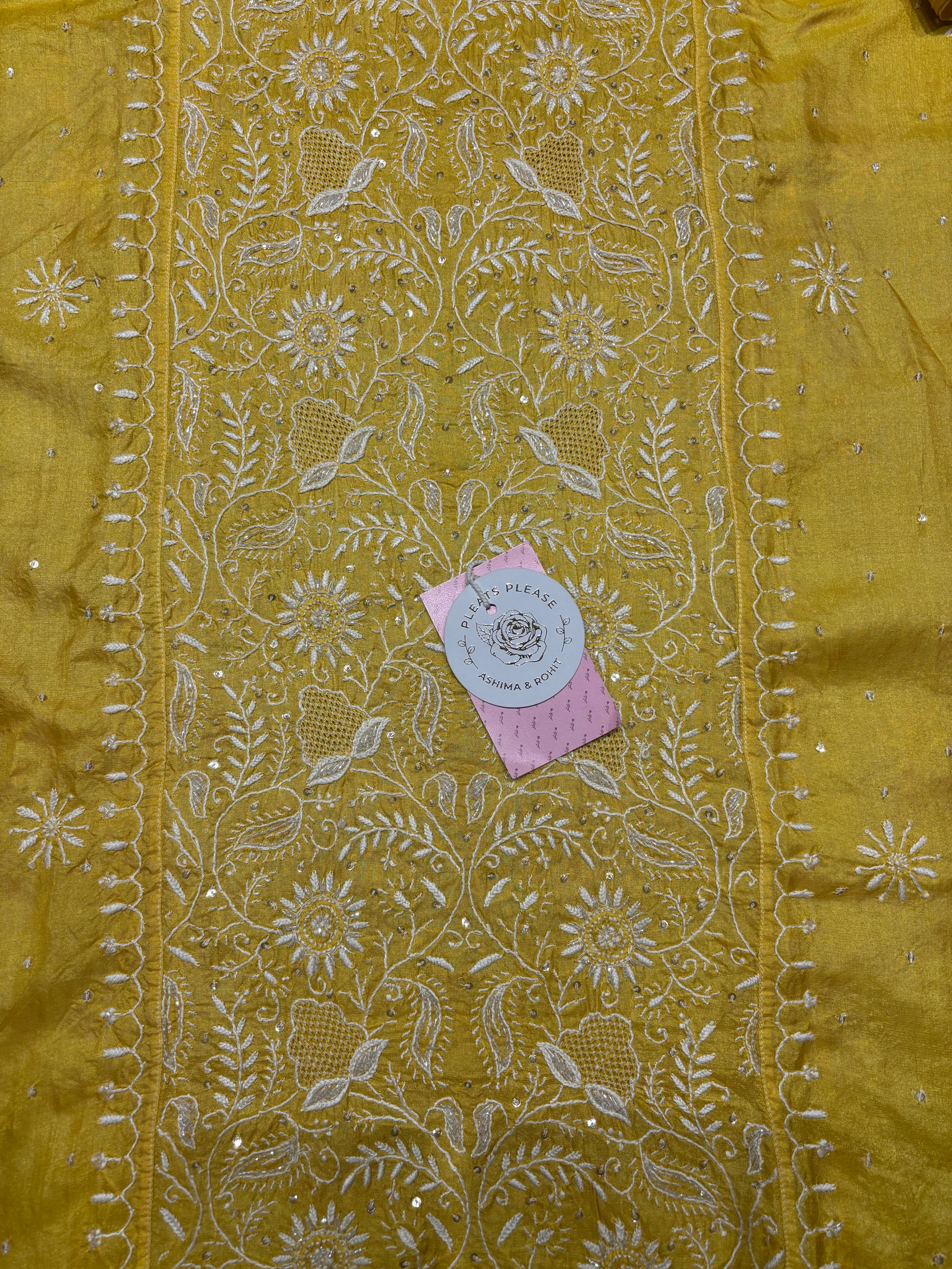 Yellow Pure Silk Chikankari Kurta & Dupatta