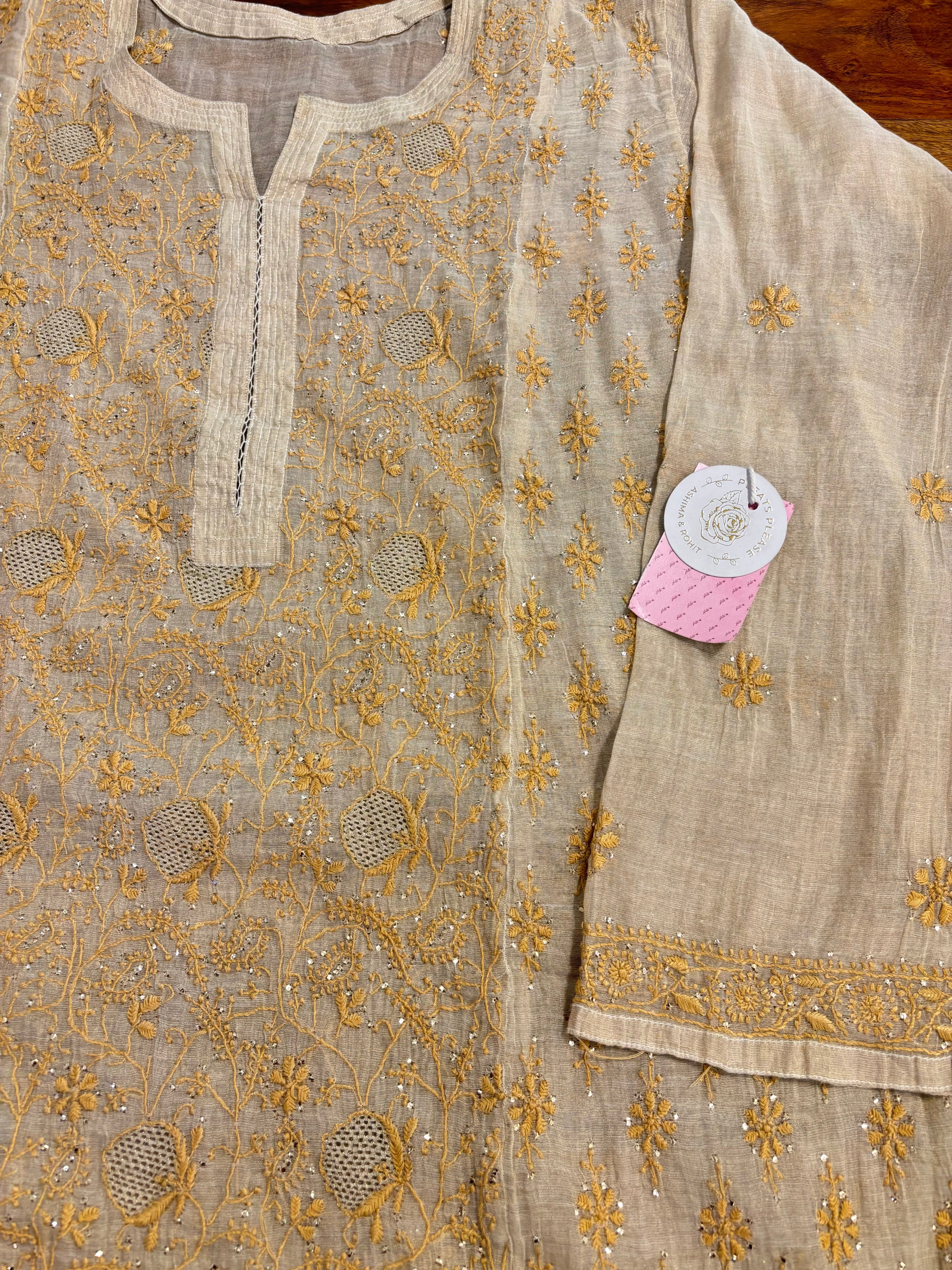 Dyeable Pure & Premium Tissue Chikankari Kurta & Dupatta - Pleats PleaseChikankari