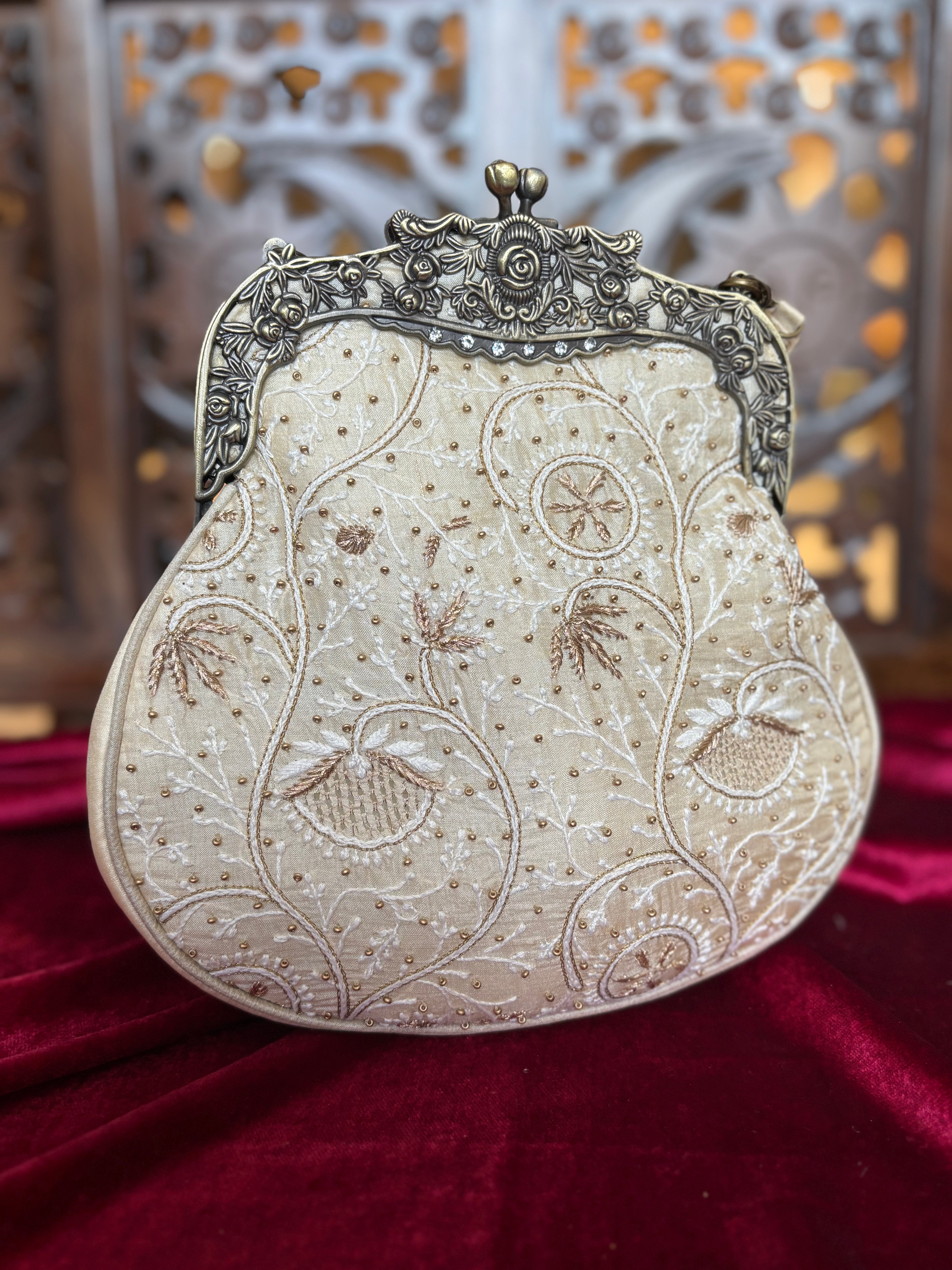 Ivory Chikankari Clutch Bag