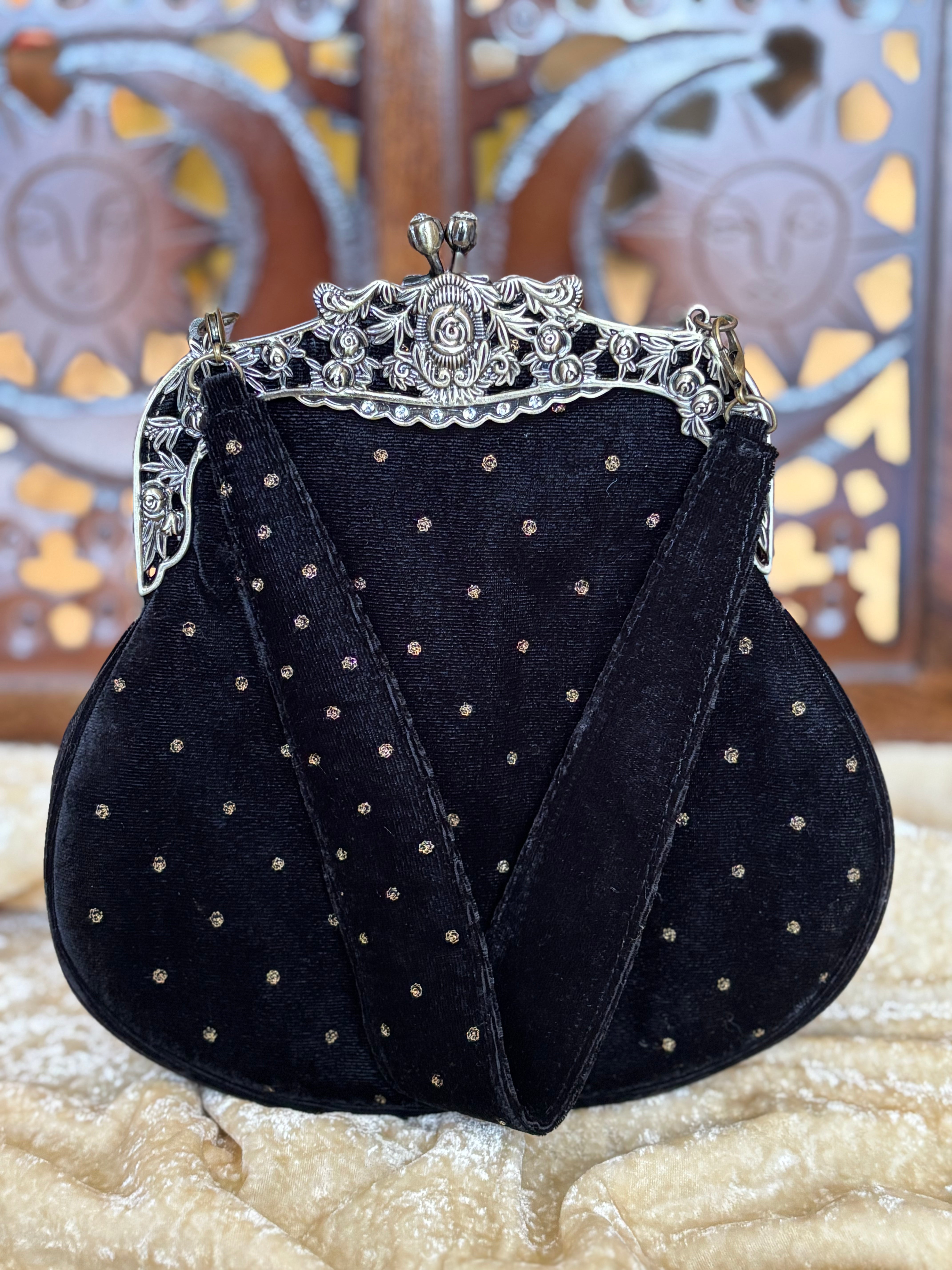 Black Velvet Zardozi & Mukaish Clutch Bag