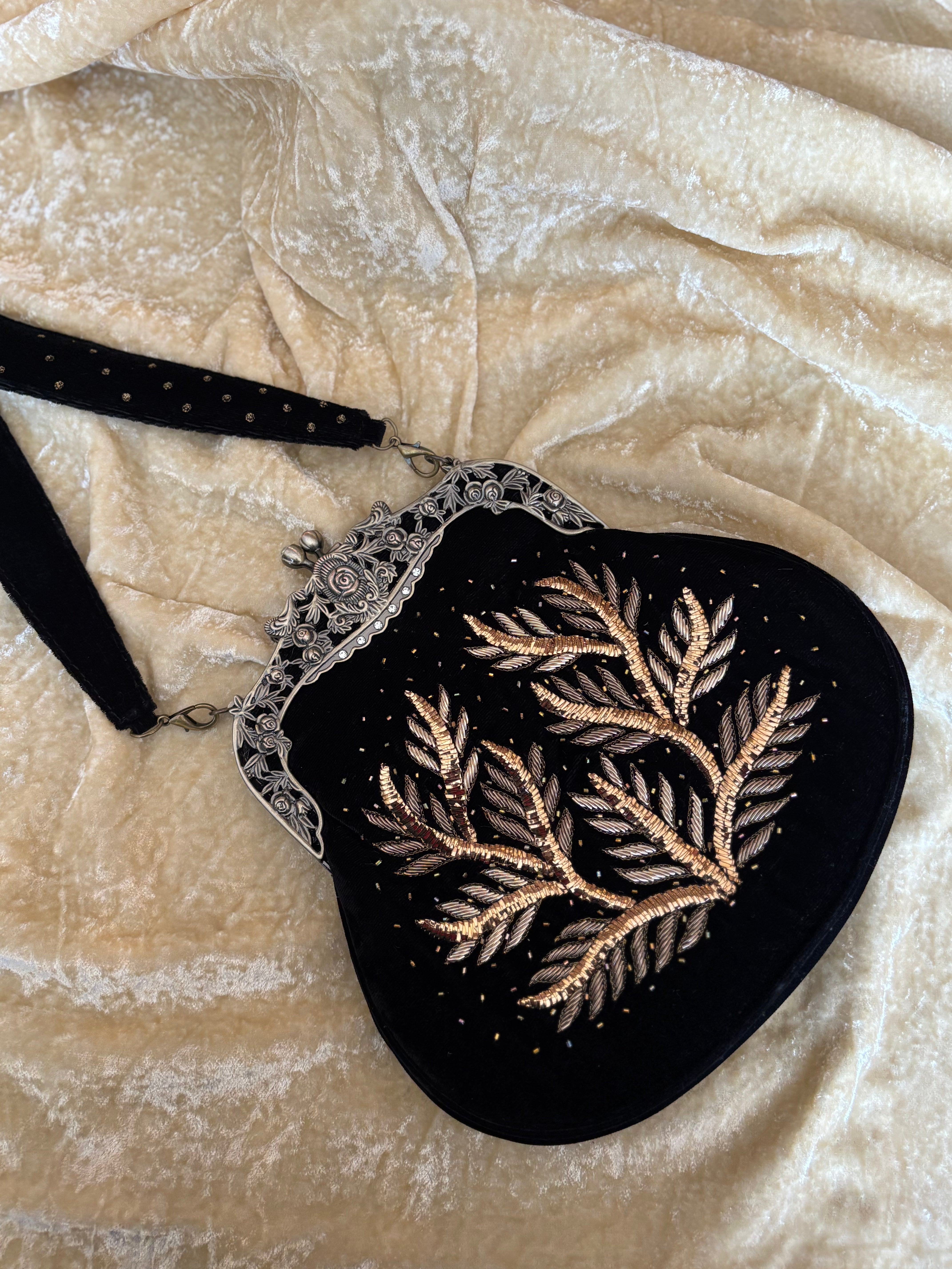 Black Velvet Zardozi & Mukaish Clutch Bag