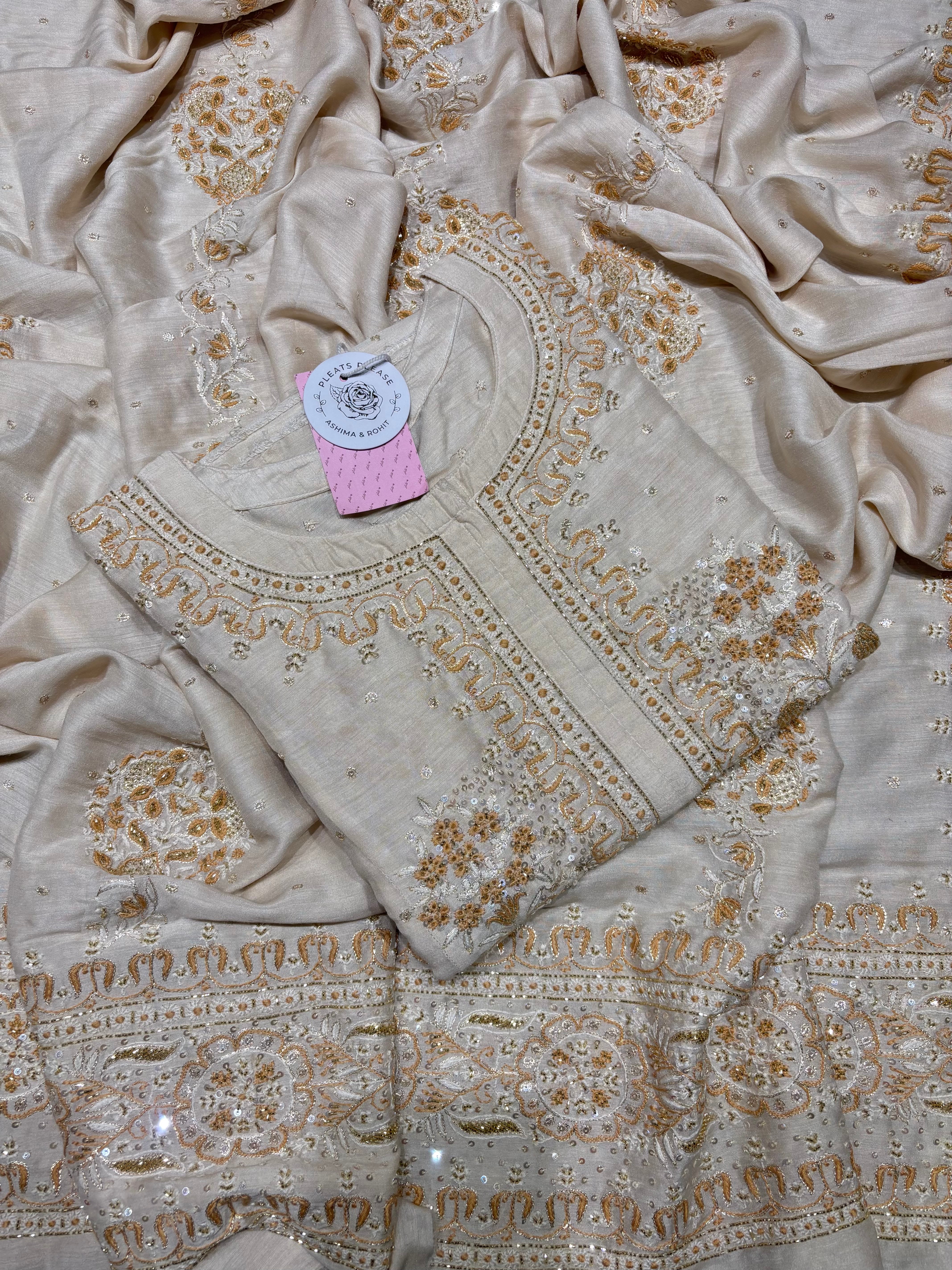 Dyeable Pure & Premium Munga Silk Chikankari A line Anarkali ,Dupatta & Bottom