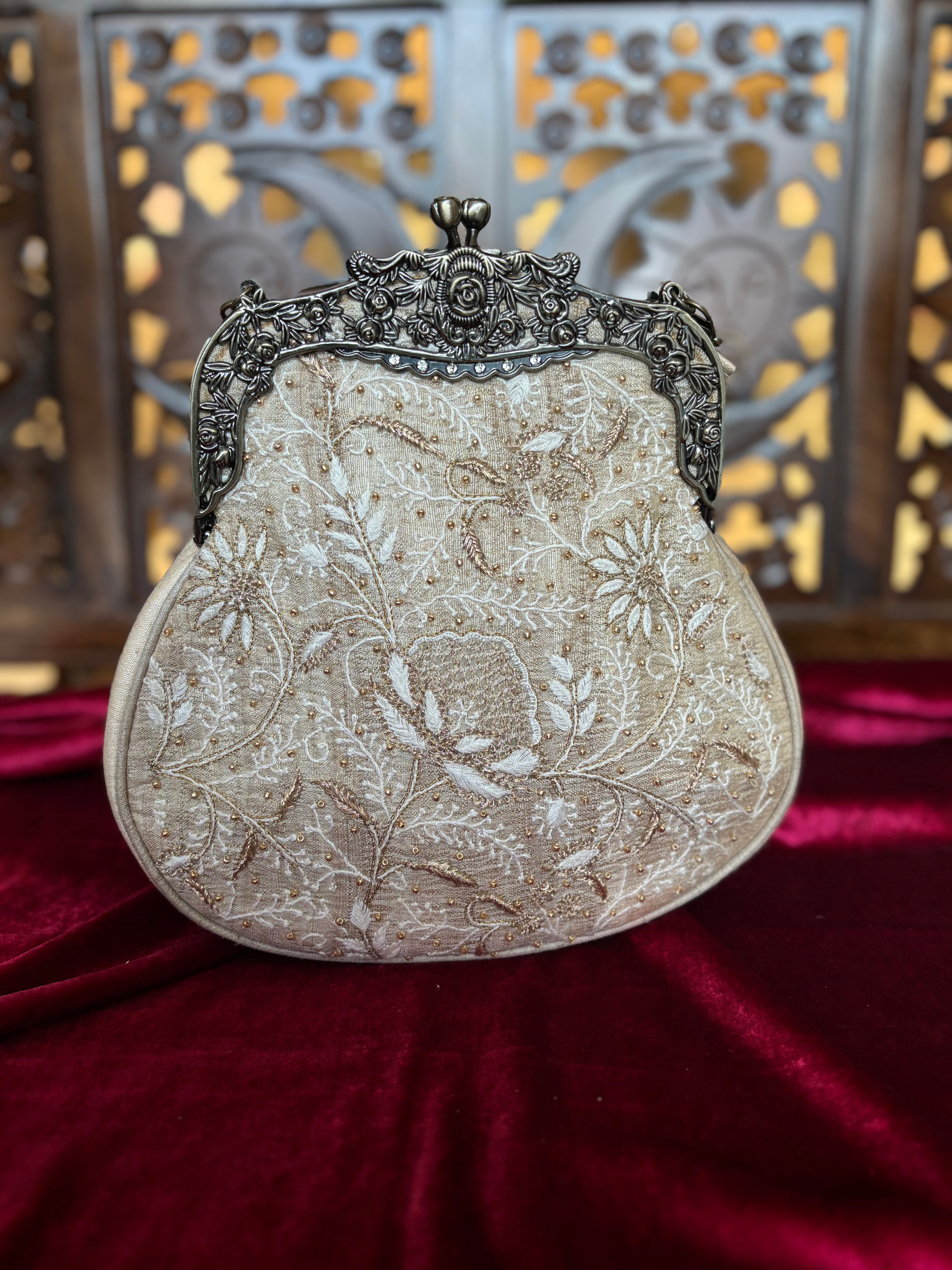 Ivory Chikankari Clutch Bag