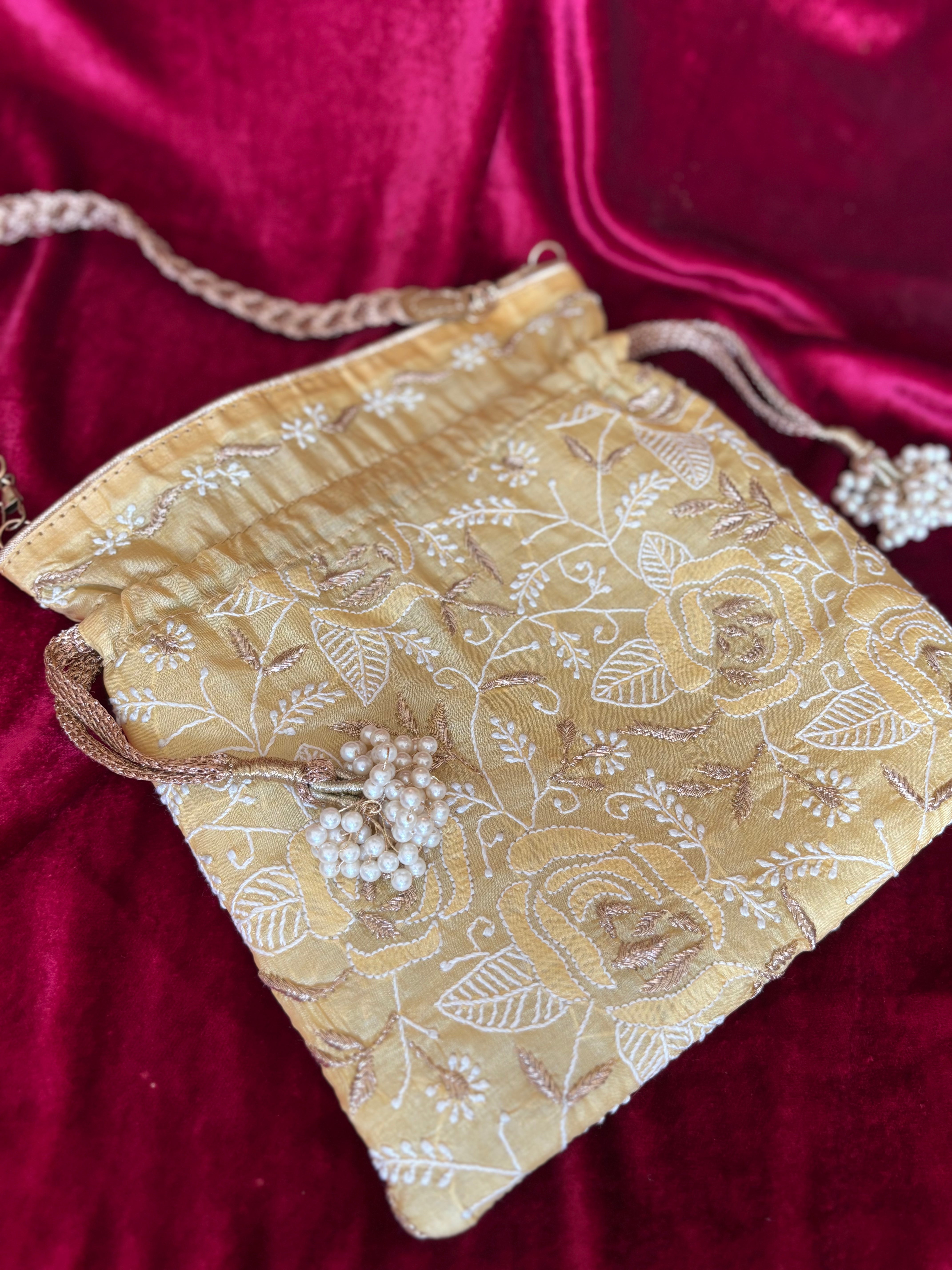 Ivory Chikankari Potli