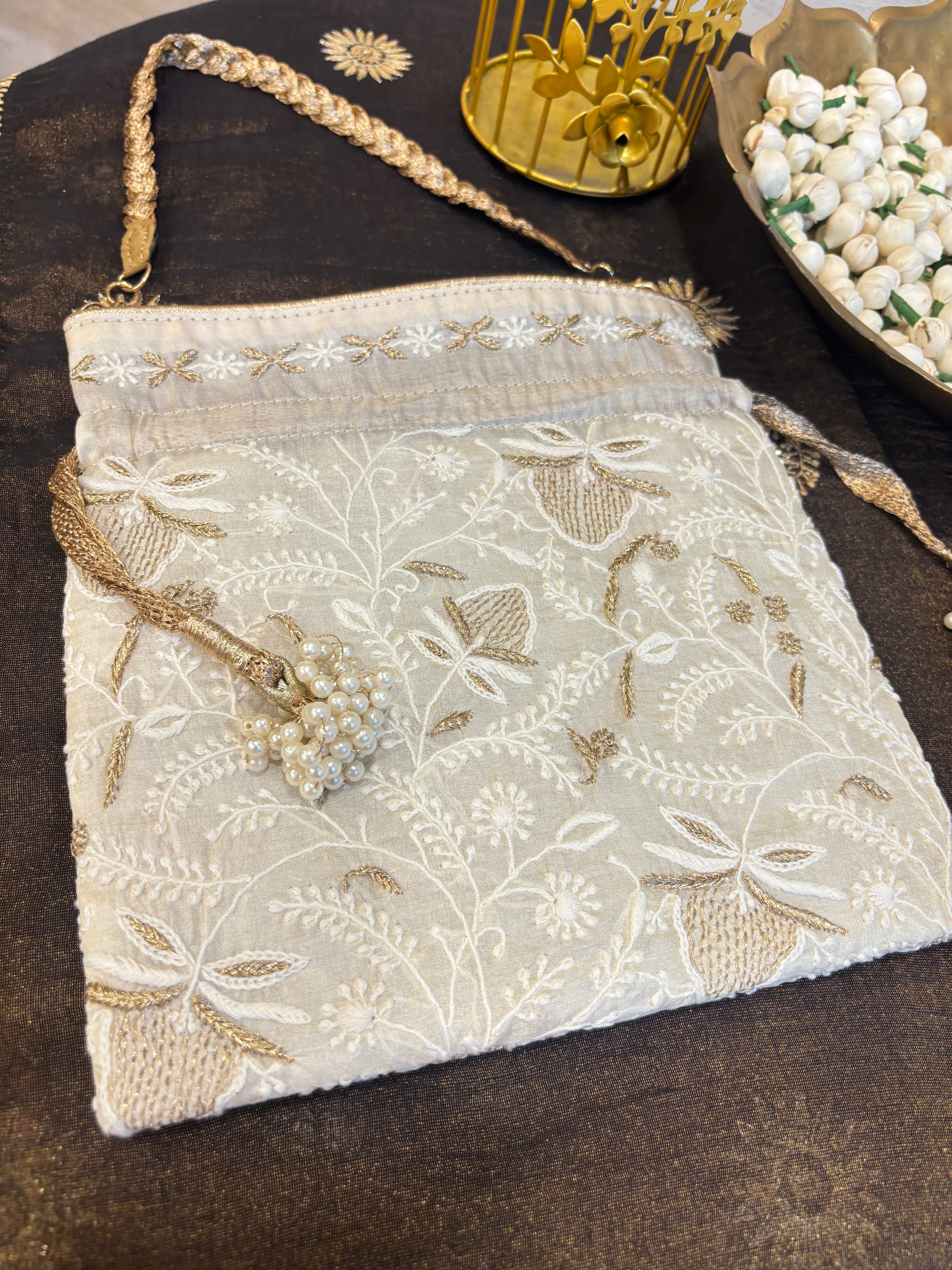 Ivory Chikankari Potli