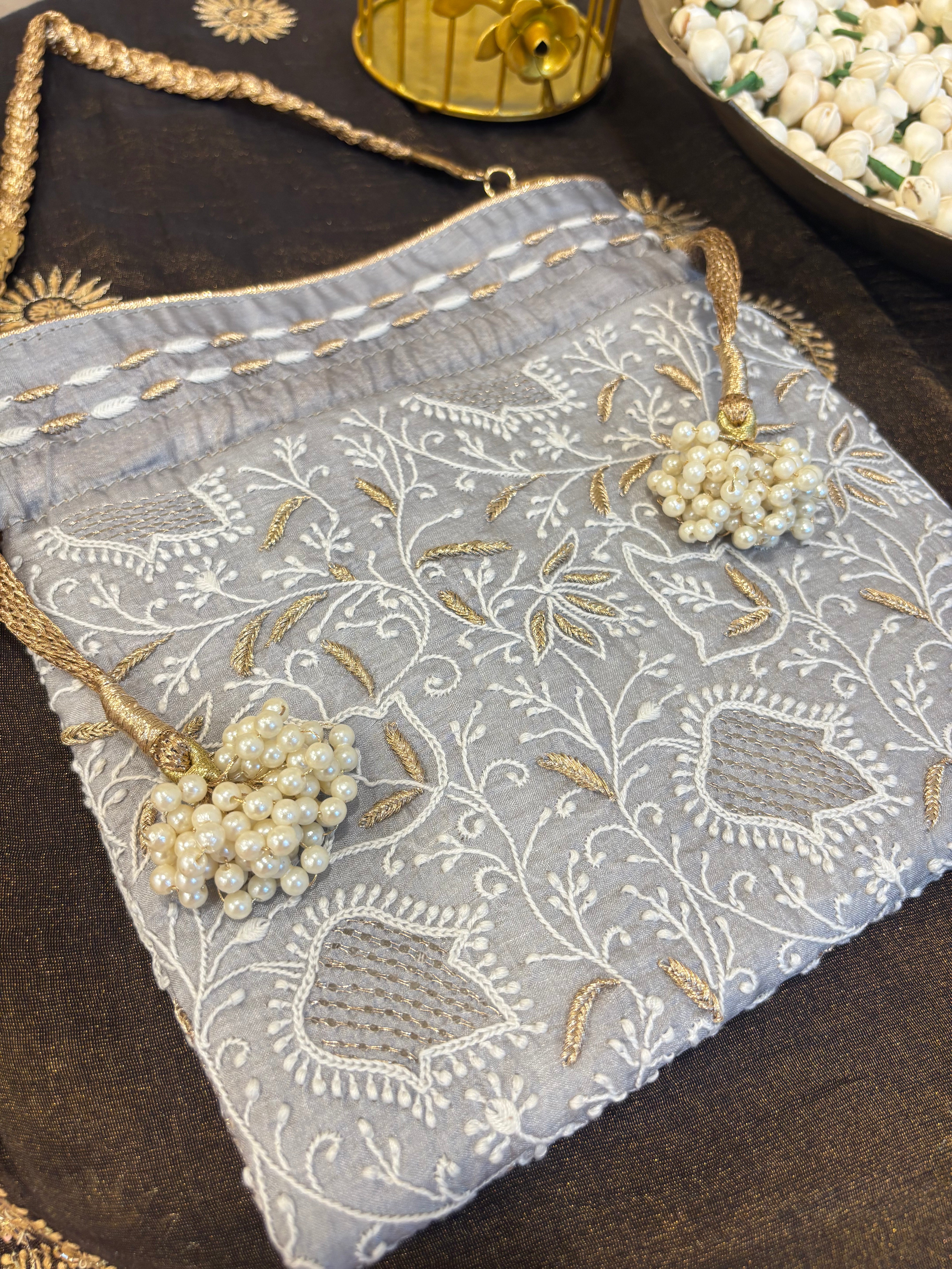 Grey Chikankari Potli