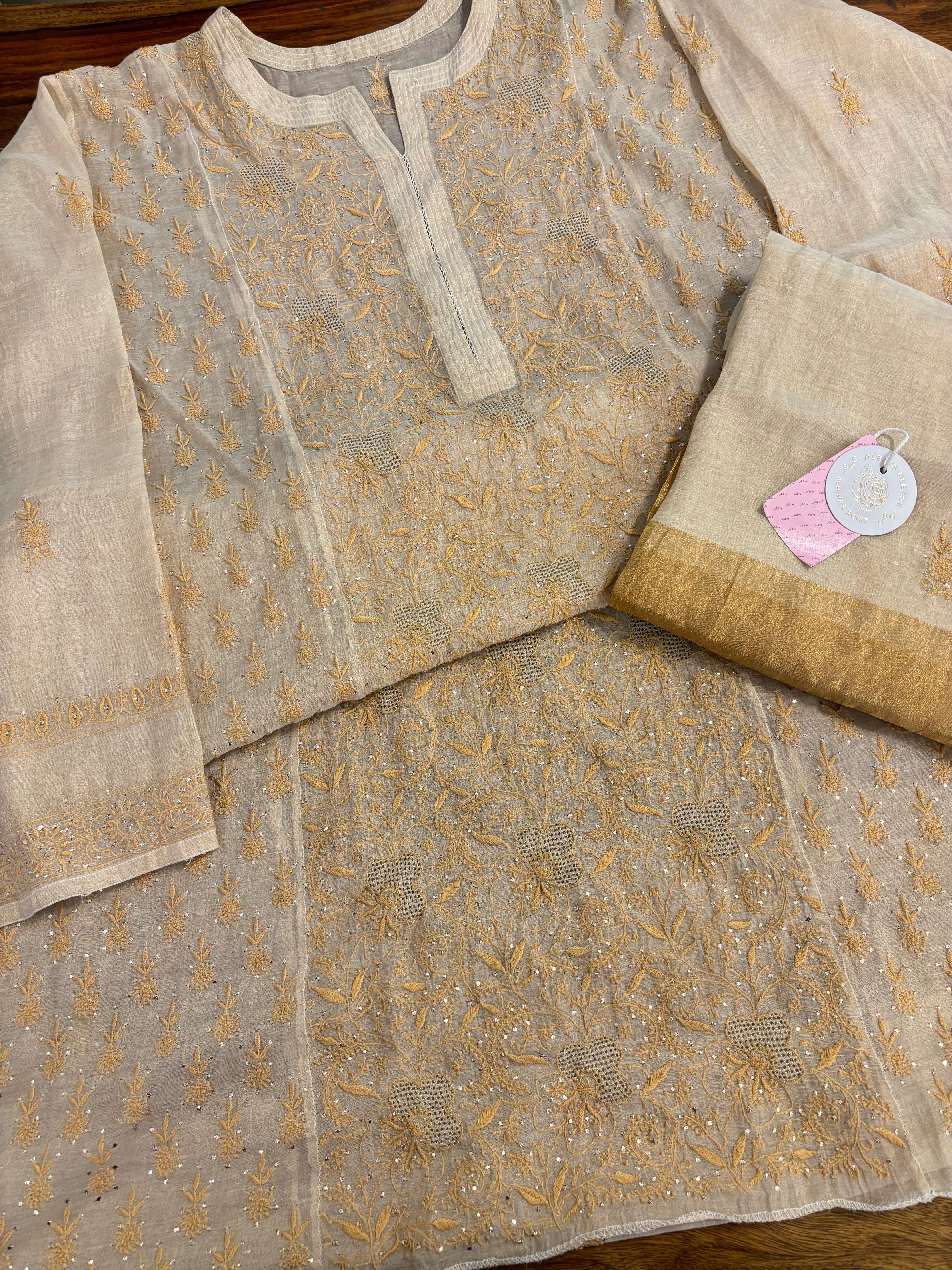 Dyeable Pure and Premium Tissue Chikankari Kurta & Dupatta