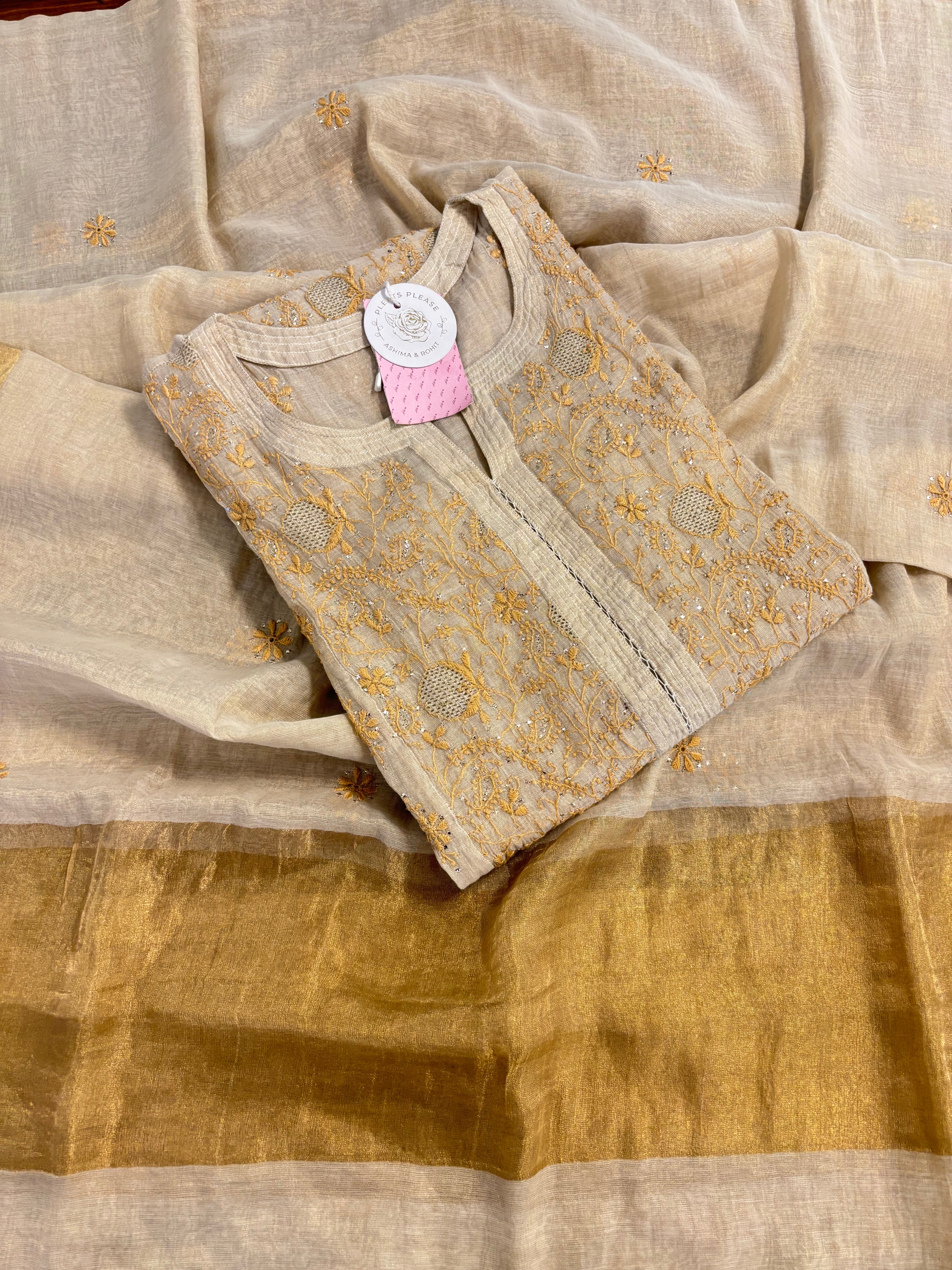 Dyeable Pure & Premium Tissue Chikankari Kurta & Dupatta