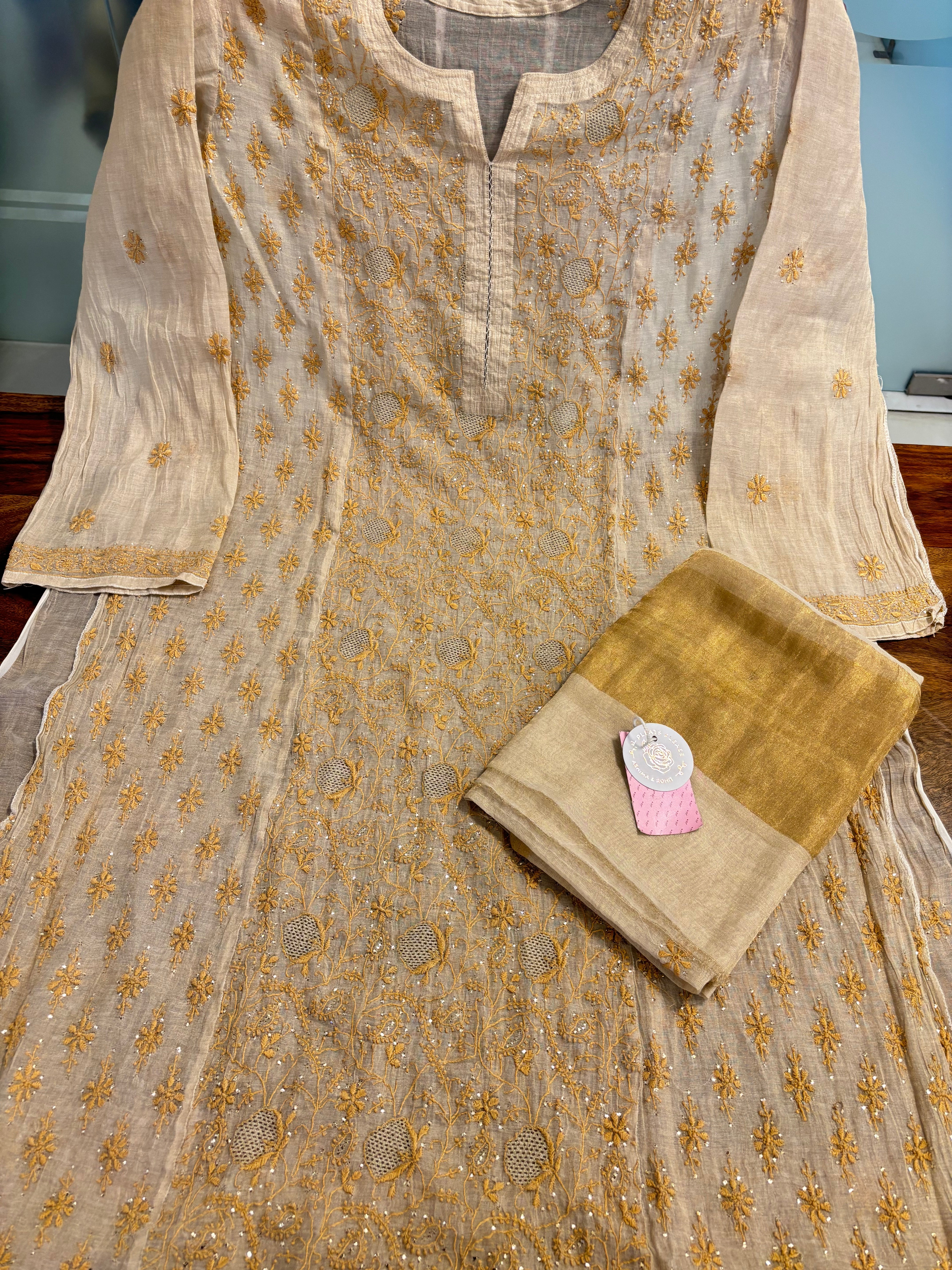 Dyeable Pure & Premium Tissue Chikankari Kurta & Dupatta - Pleats PleaseChikankari