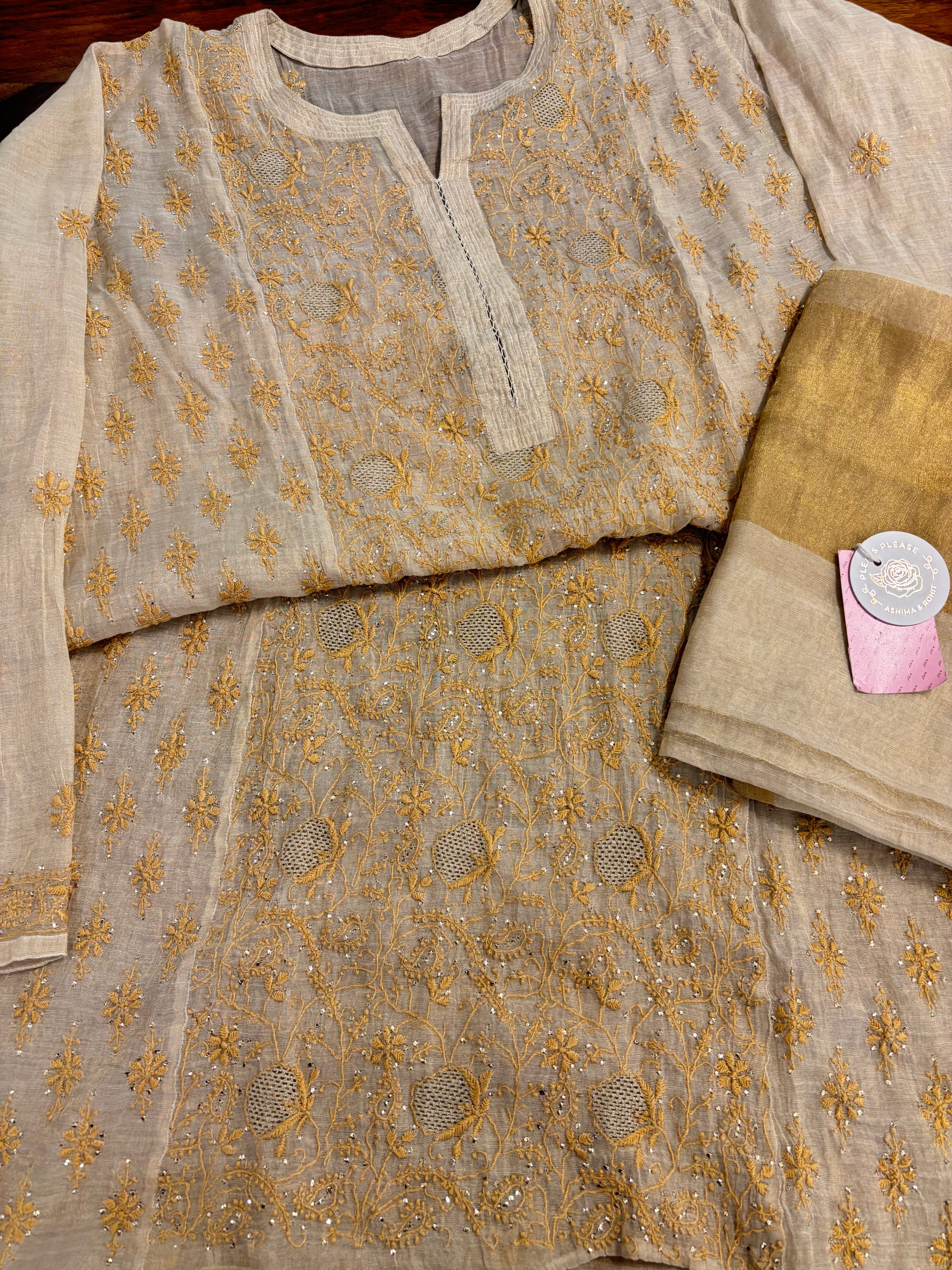 Dyeable Pure & Premium Tissue Chikankari Kurta & Dupatta - Pleats PleaseChikankari