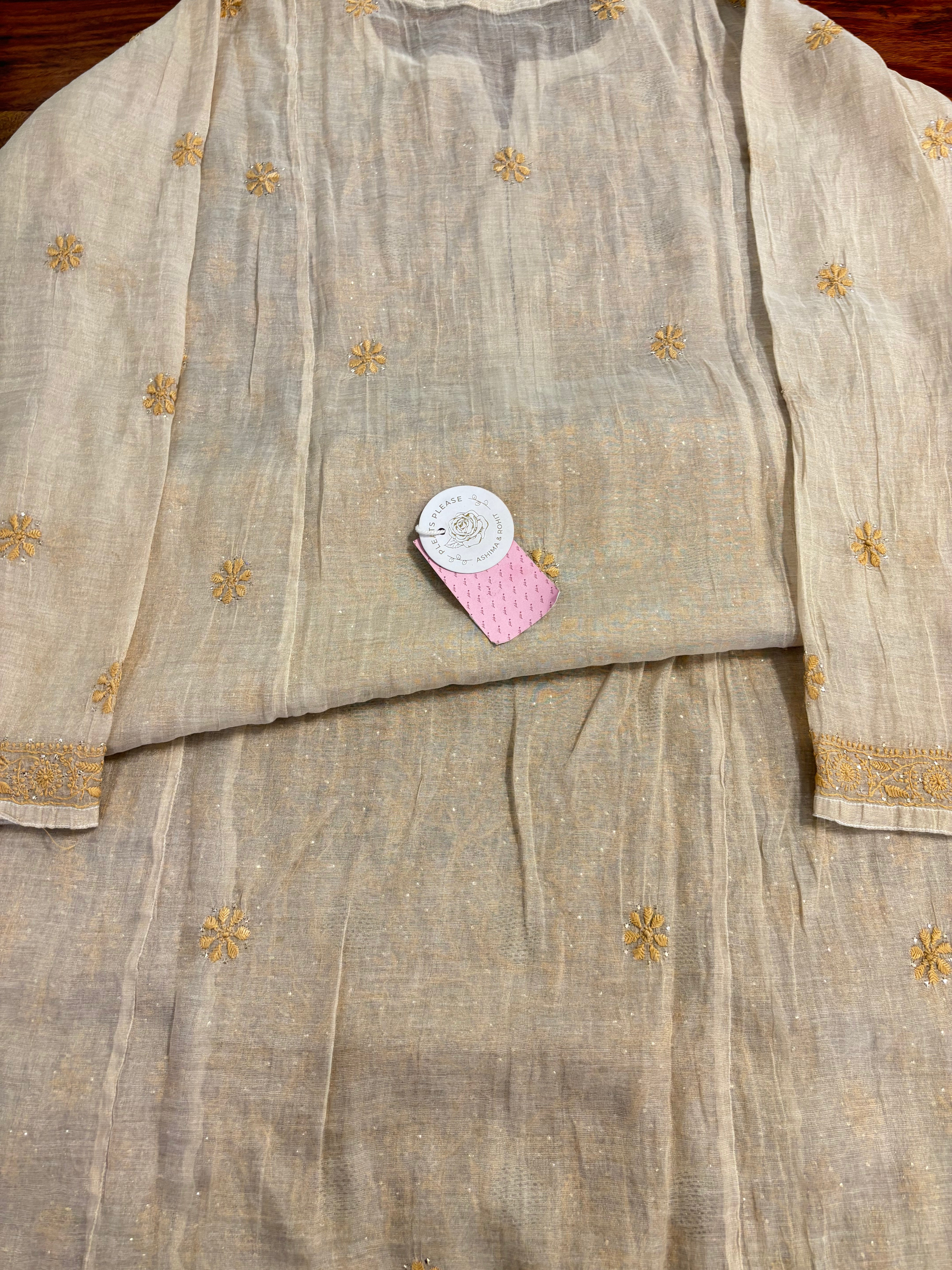 Dyeable Pure & Premium Tissue Chikankari Kurta & Dupatta - Pleats PleaseChikankari