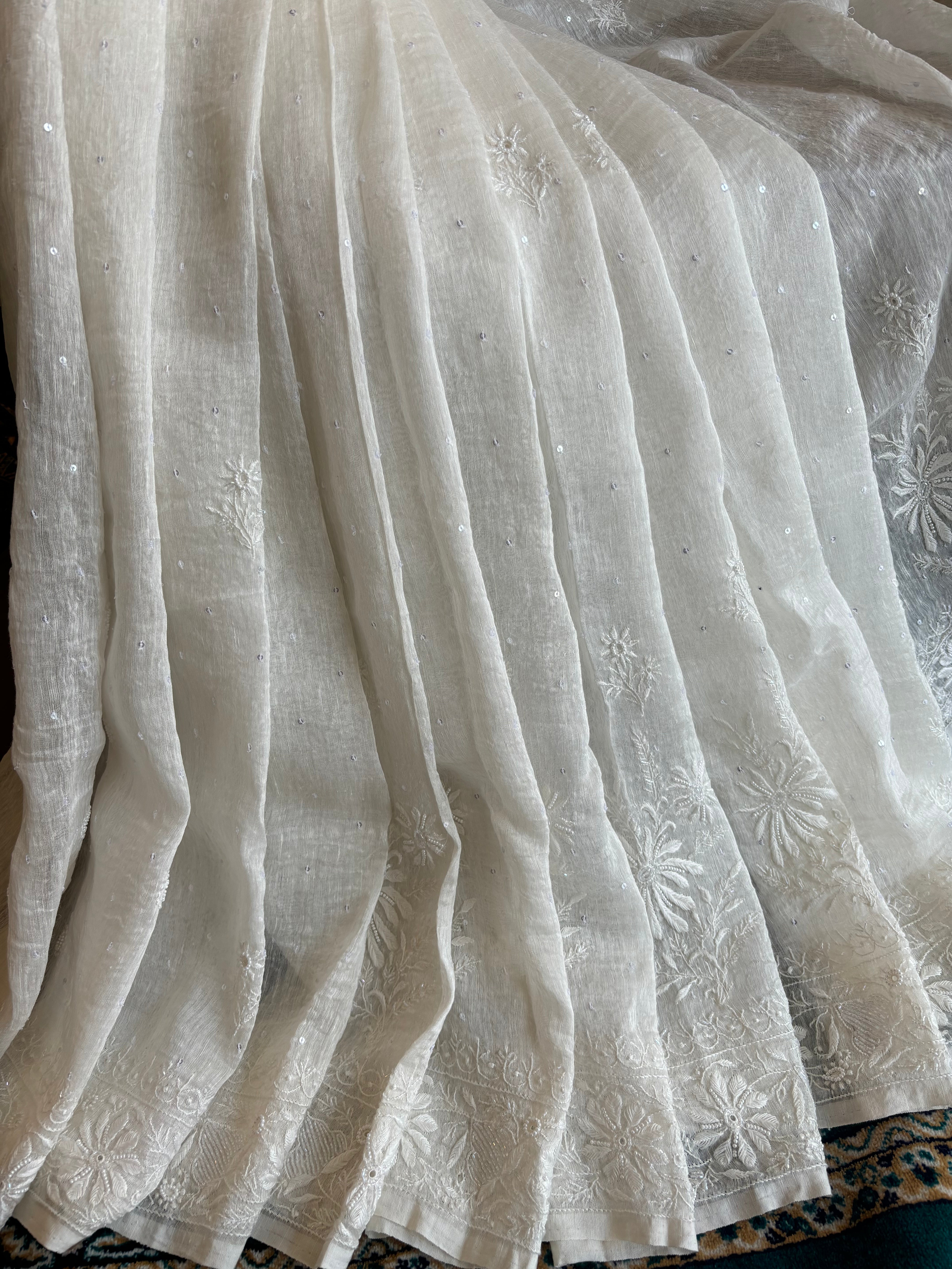 Dyeable Linen Chanderi Chikankari Saree and Blouse
