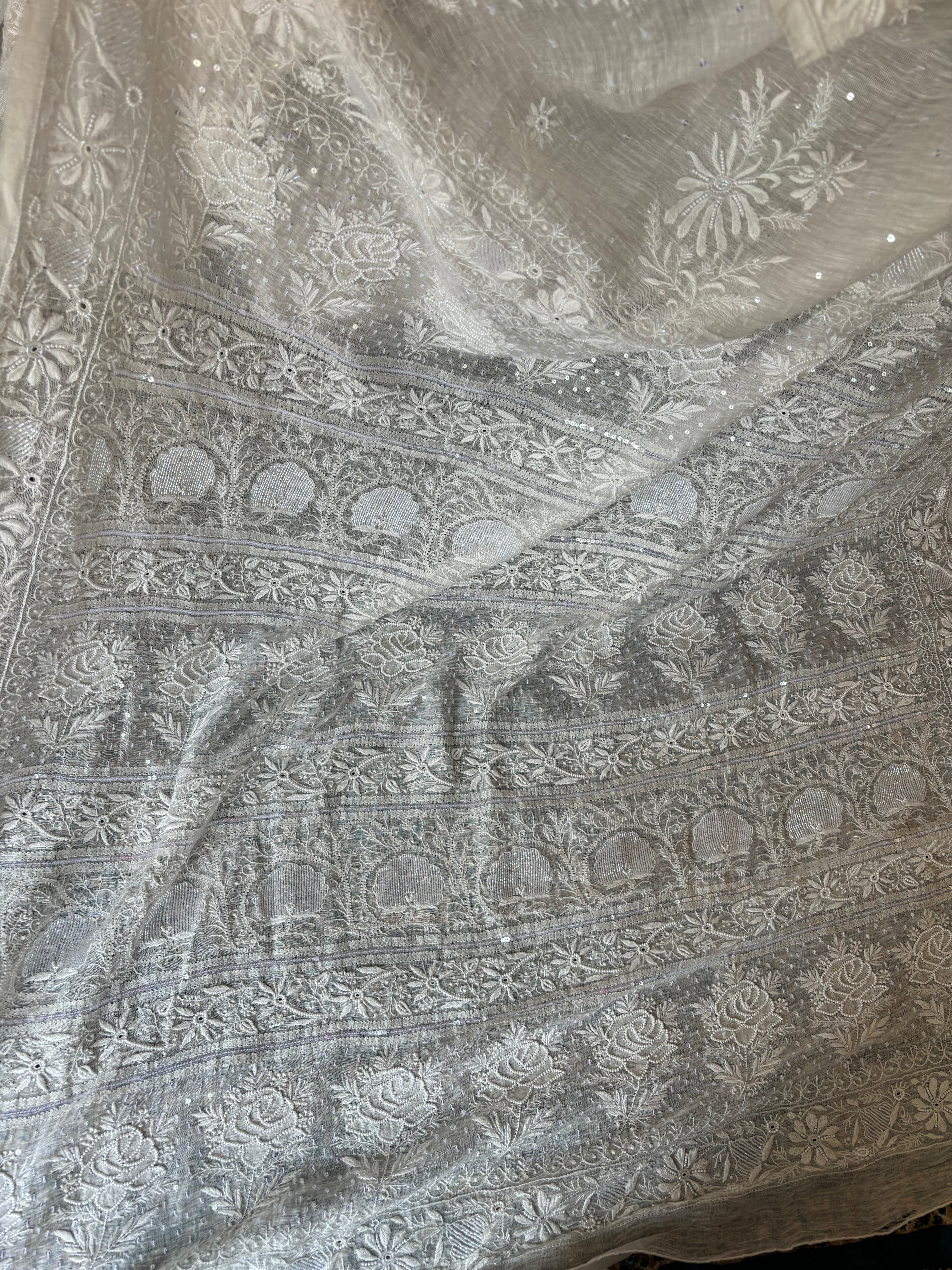 Dyeable Linen Chanderi Chikankari Saree and Blouse