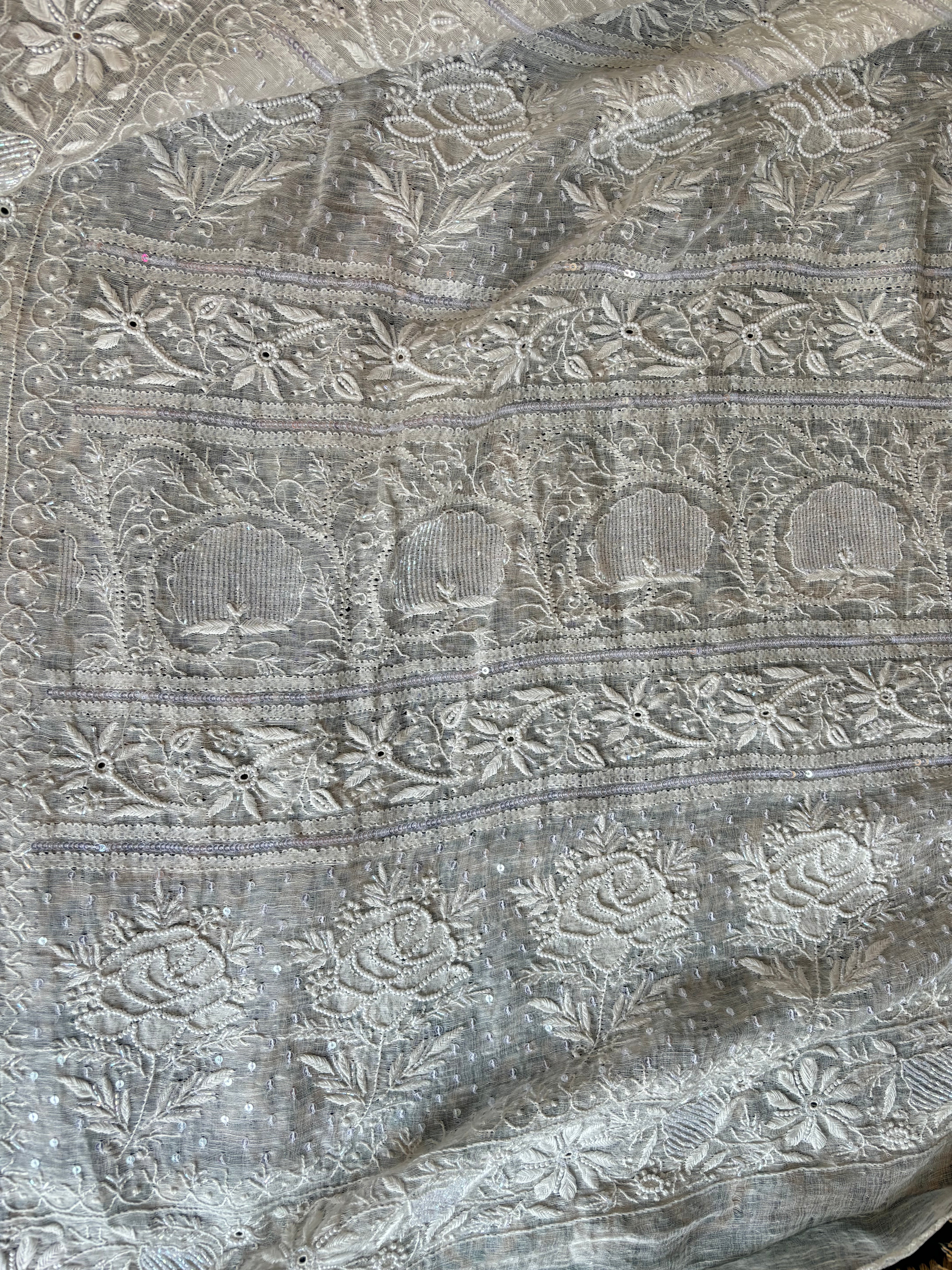 Dyeable Linen Chanderi Chikankari Saree and Blouse