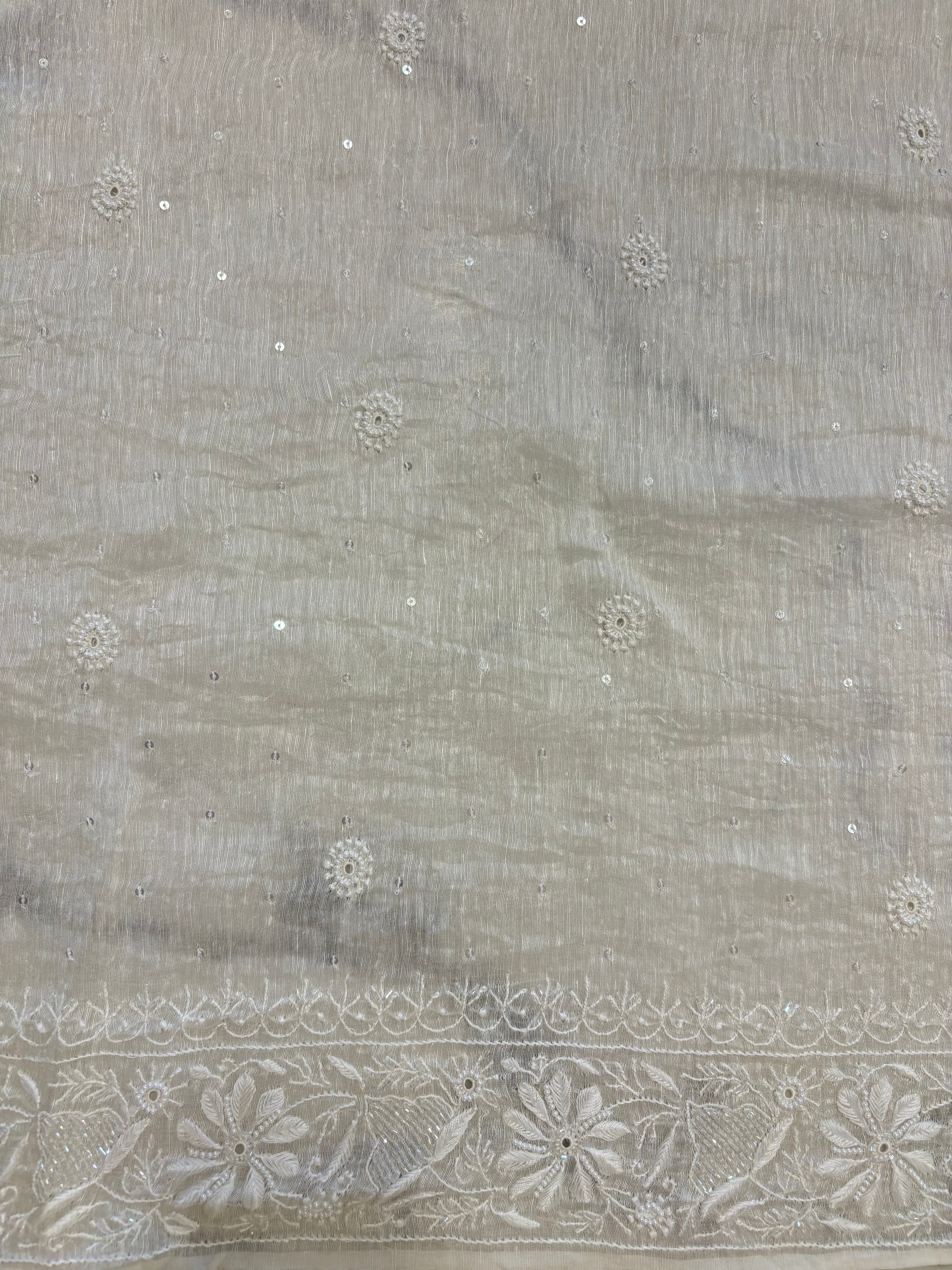 Dyeable Linen Chanderi Chikankari Saree and Blouse