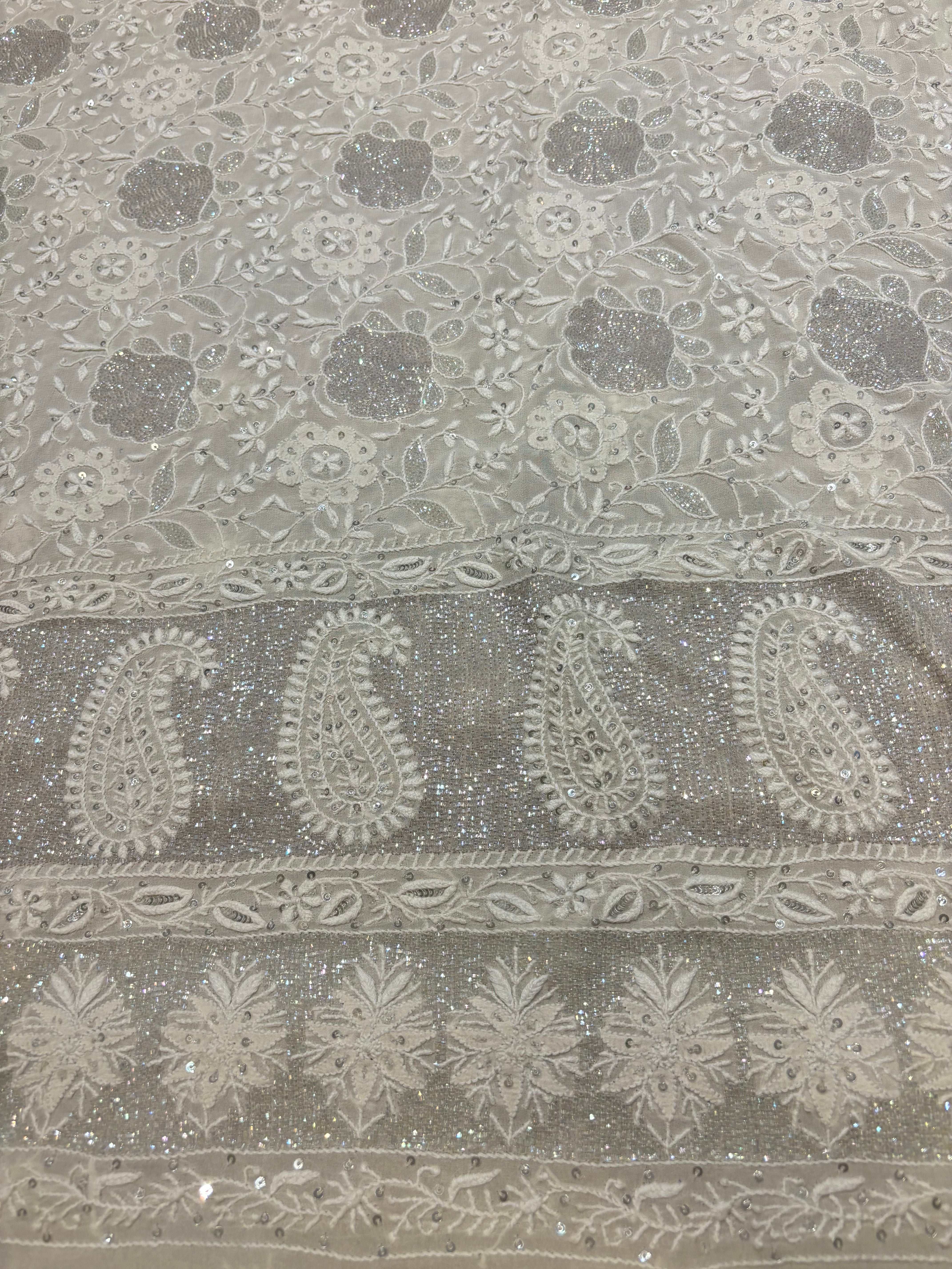 Dyeable Pure Georgette Chikankari Kurta and Dupatta Fabric