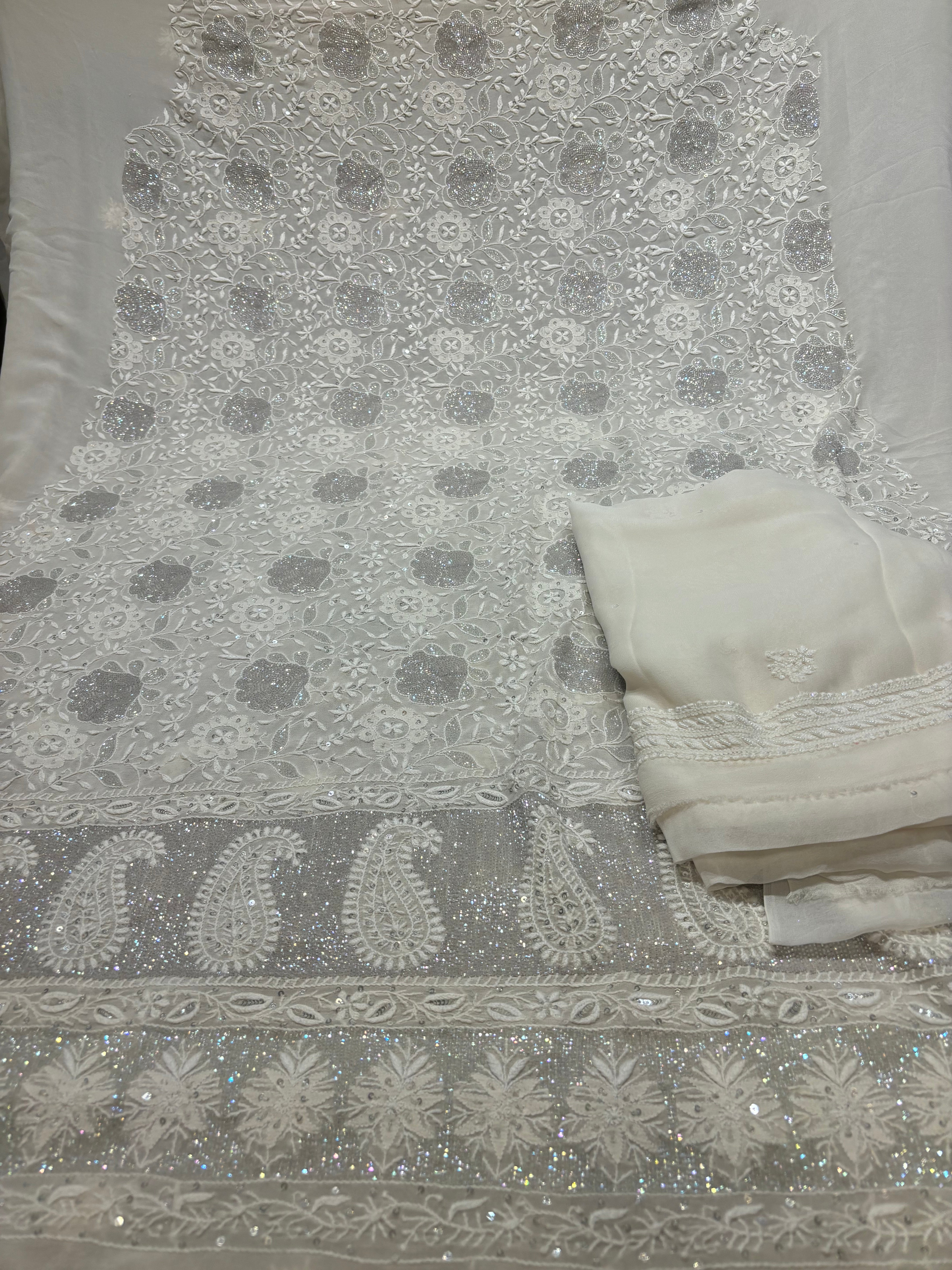 Dyeable Pure Georgette Chikankari Kurta and Dupatta Fabric