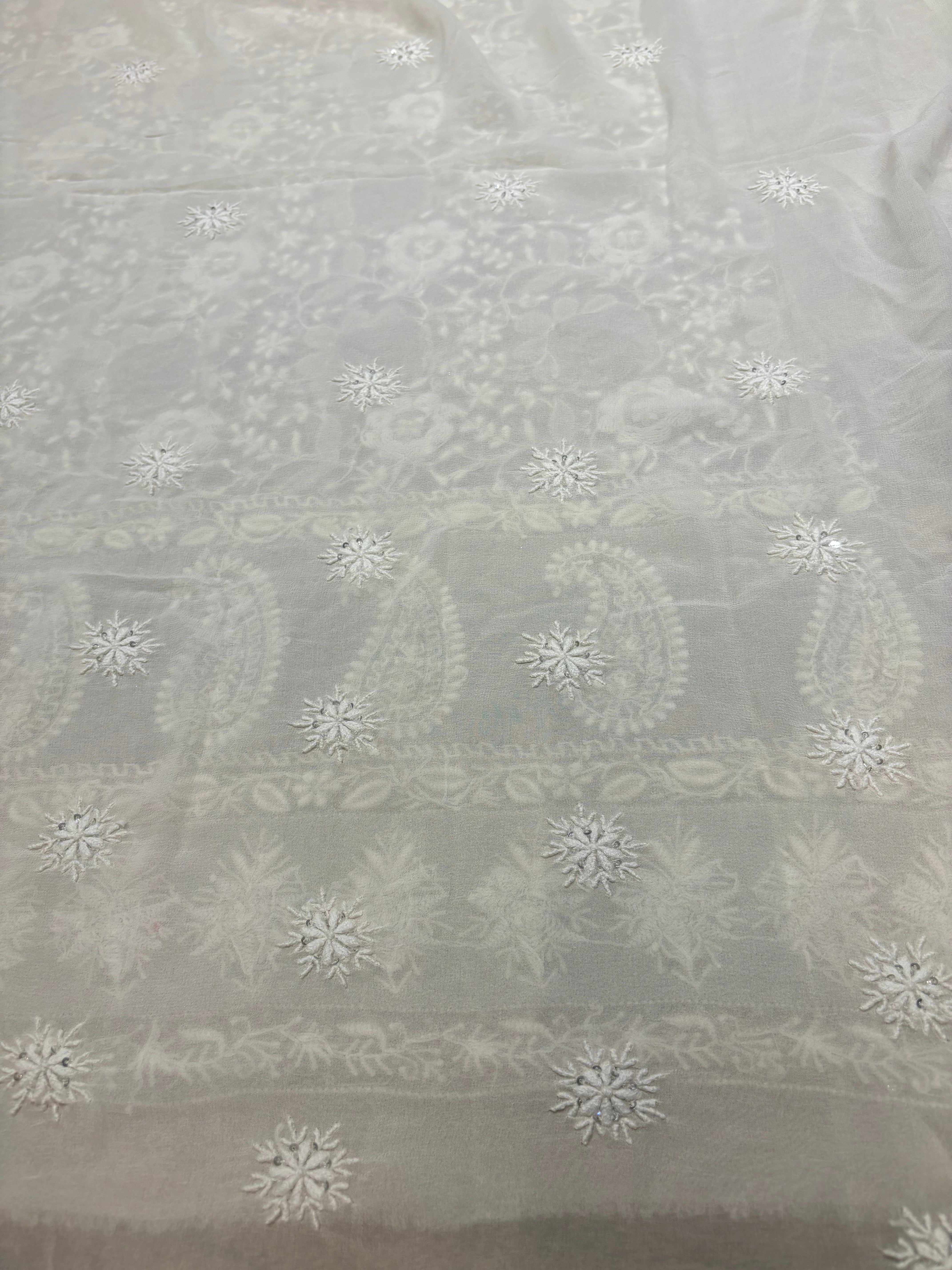 Dyeable Pure Georgette Chikankari Kurta and Dupatta Fabric