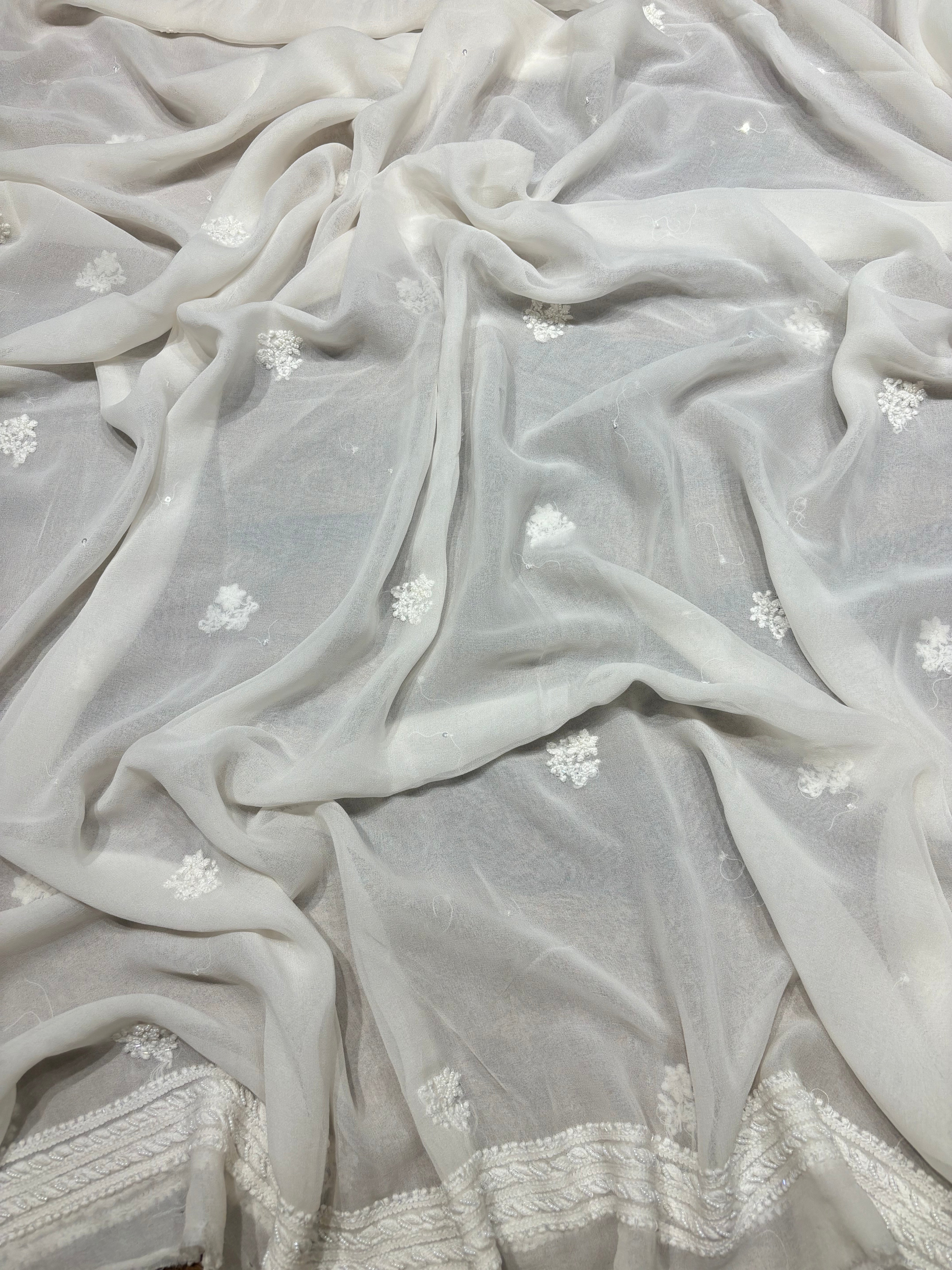 Dyeable Pure Georgette Chikankari Kurta and Dupatta Fabric