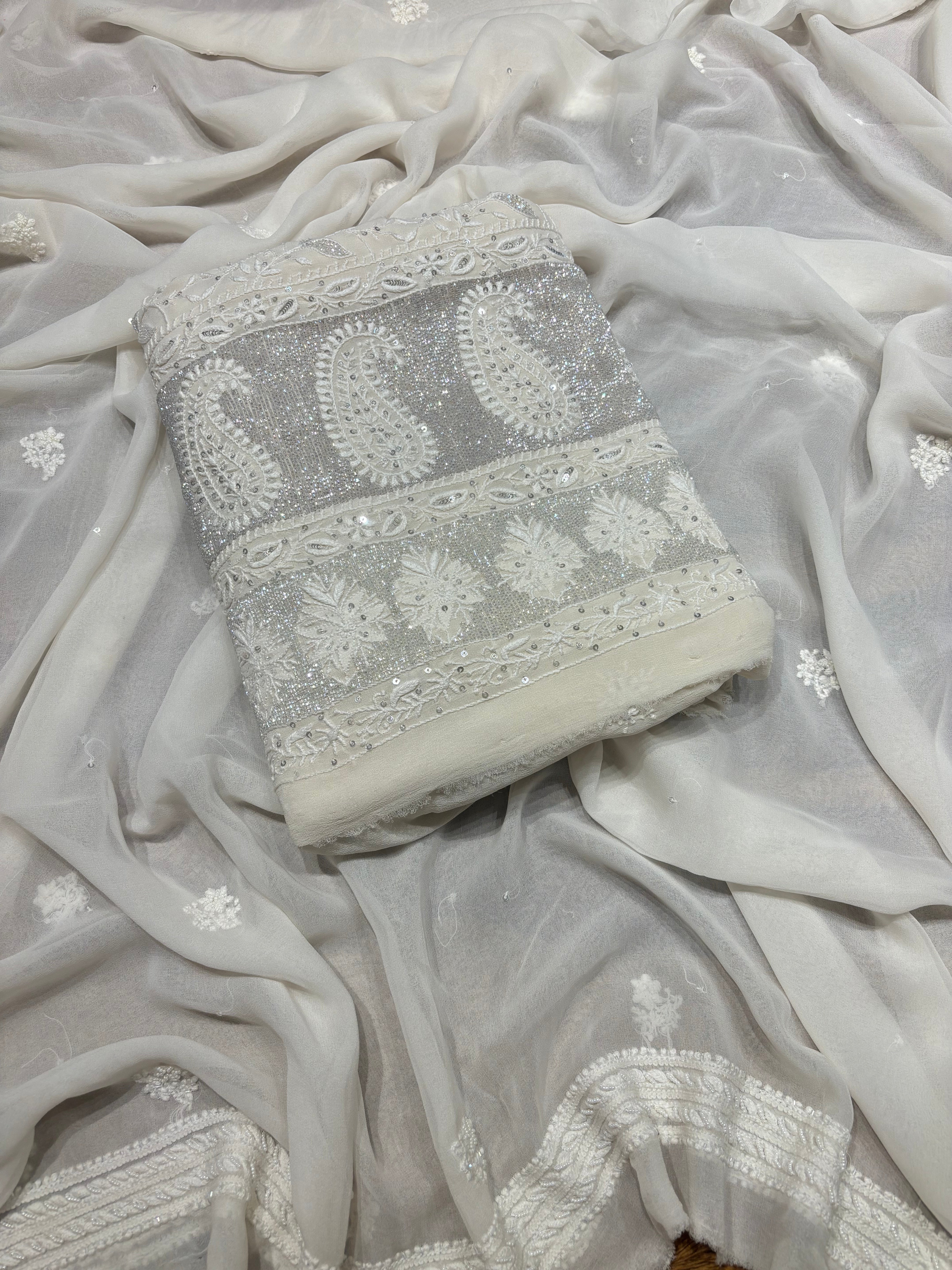 Dyeable Pure Georgette Chikankari Kurta and Dupatta Fabric