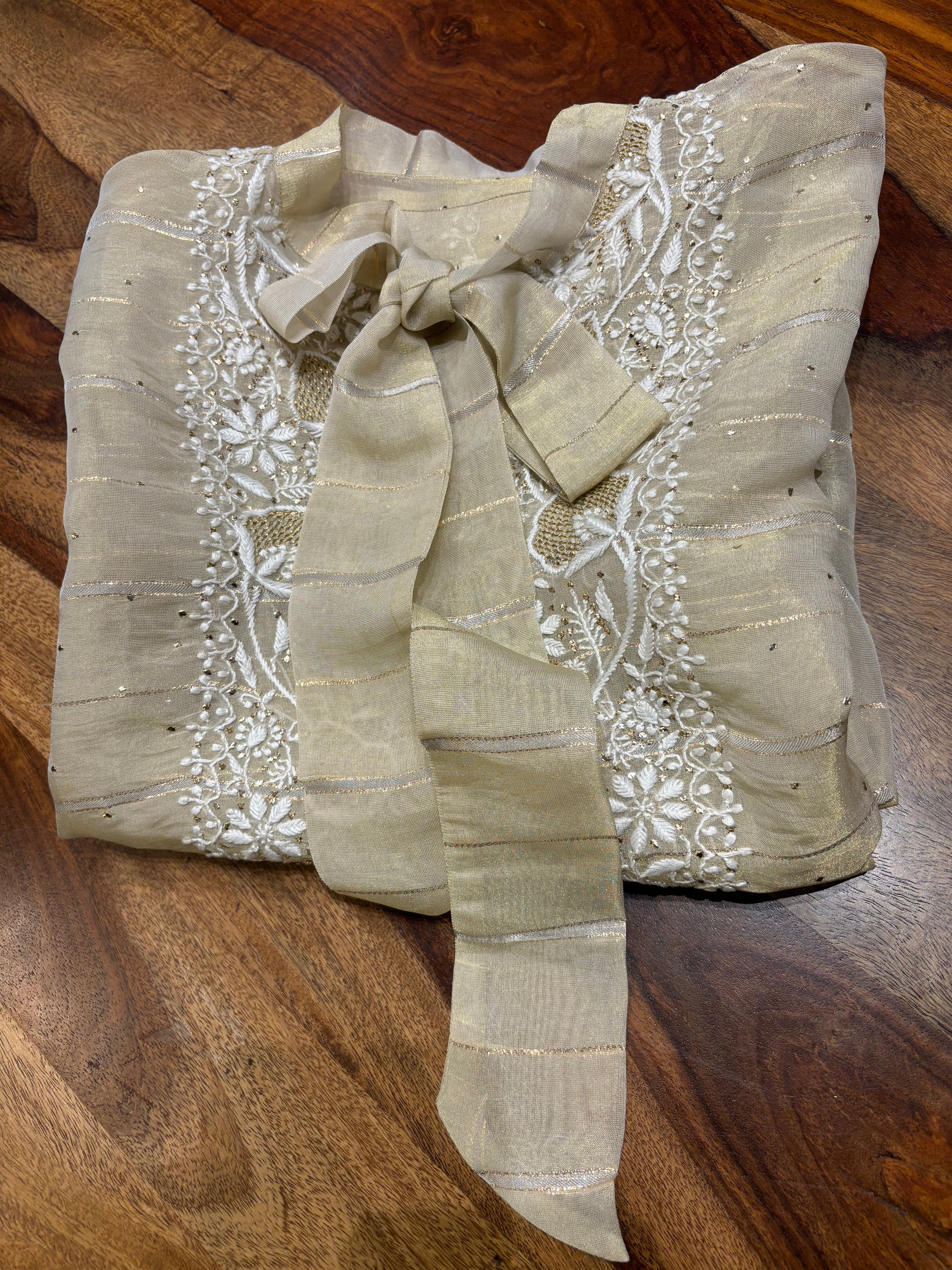 Dyeable Tissue Organza Silk Chikankari Shirt