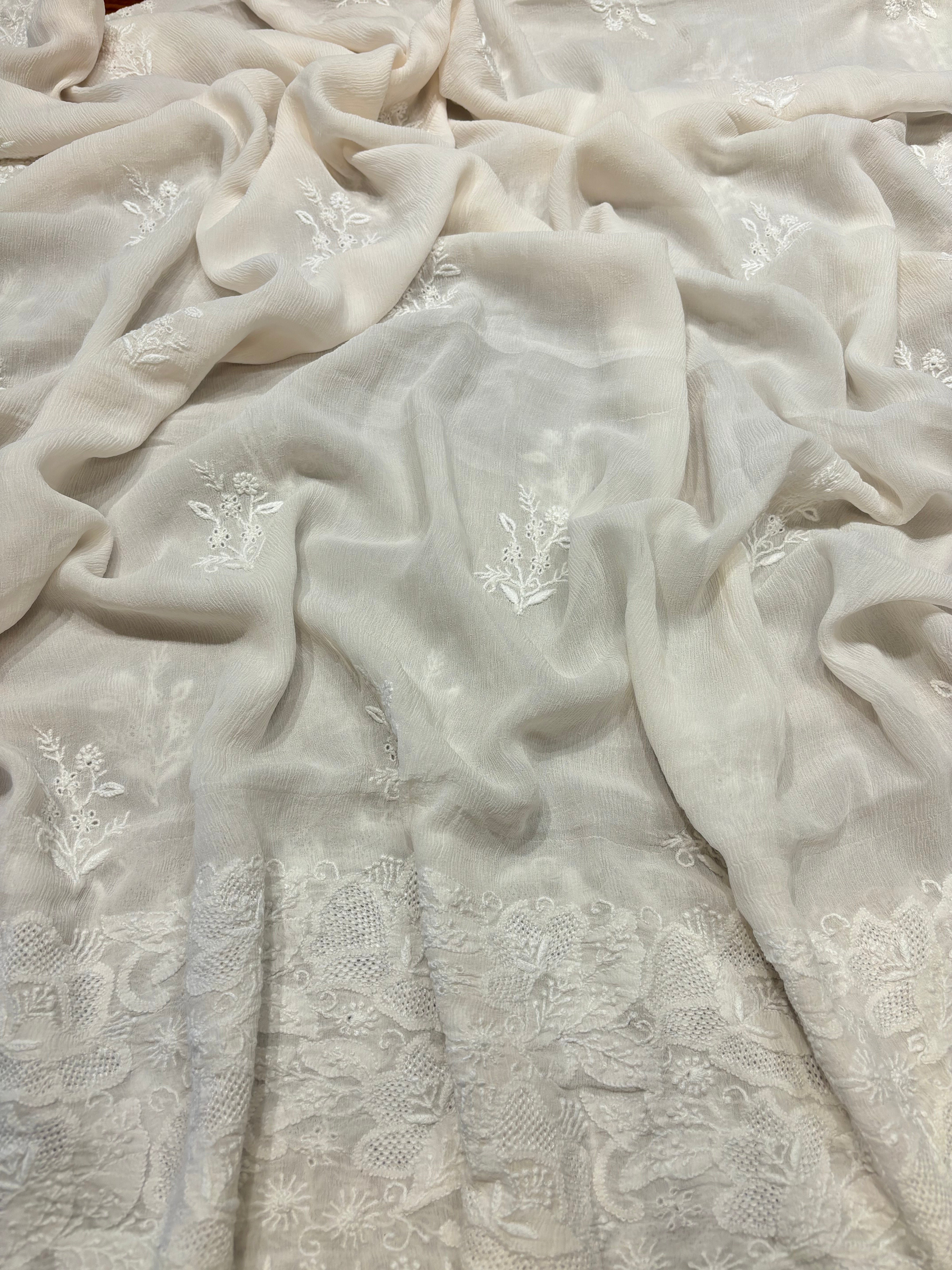 Dyeable Chiffon Chikankari Kurta and Dupatta Fabric