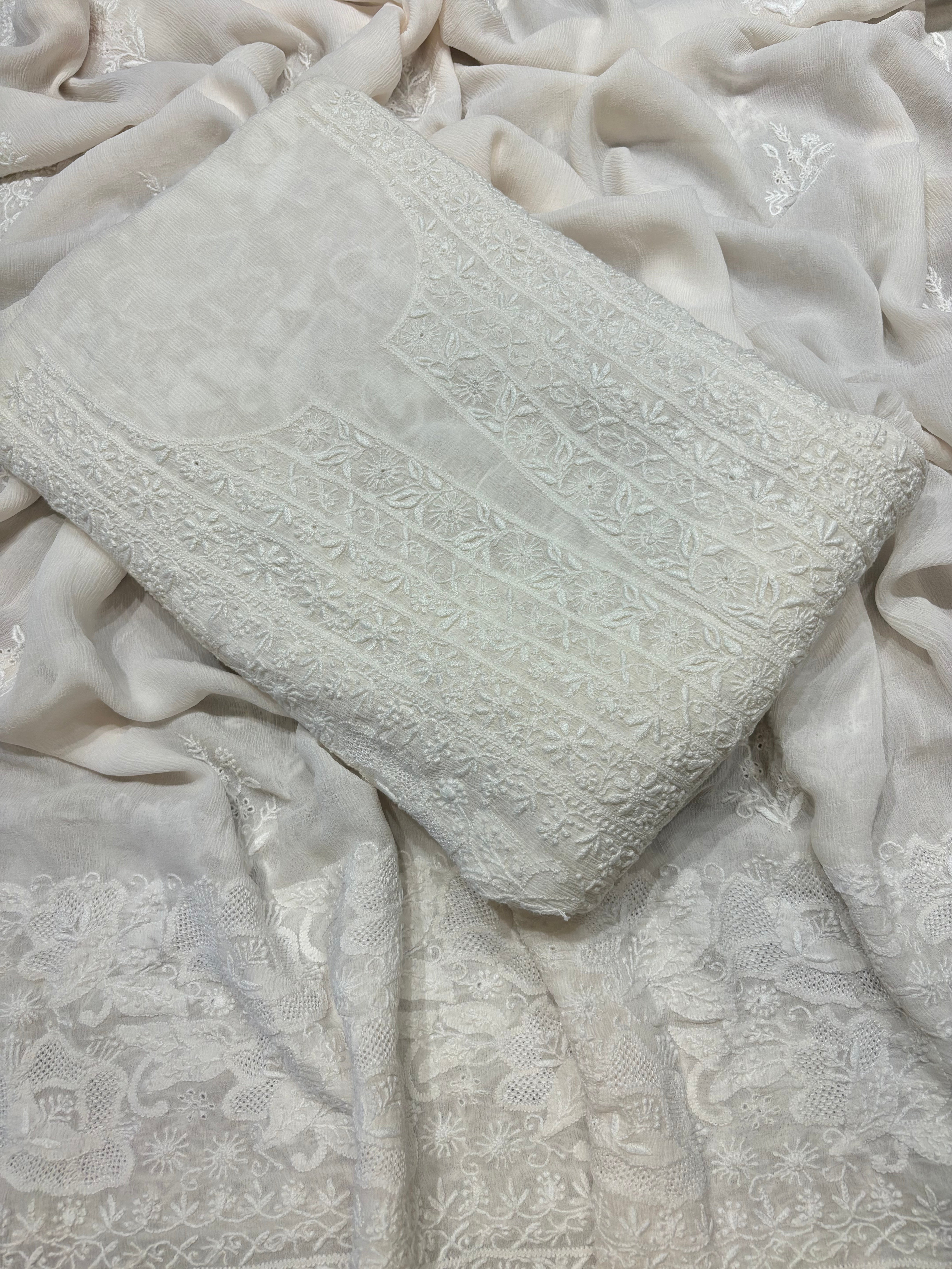 Dyeable Chiffon Chikankari Kurta and Dupatta Fabric