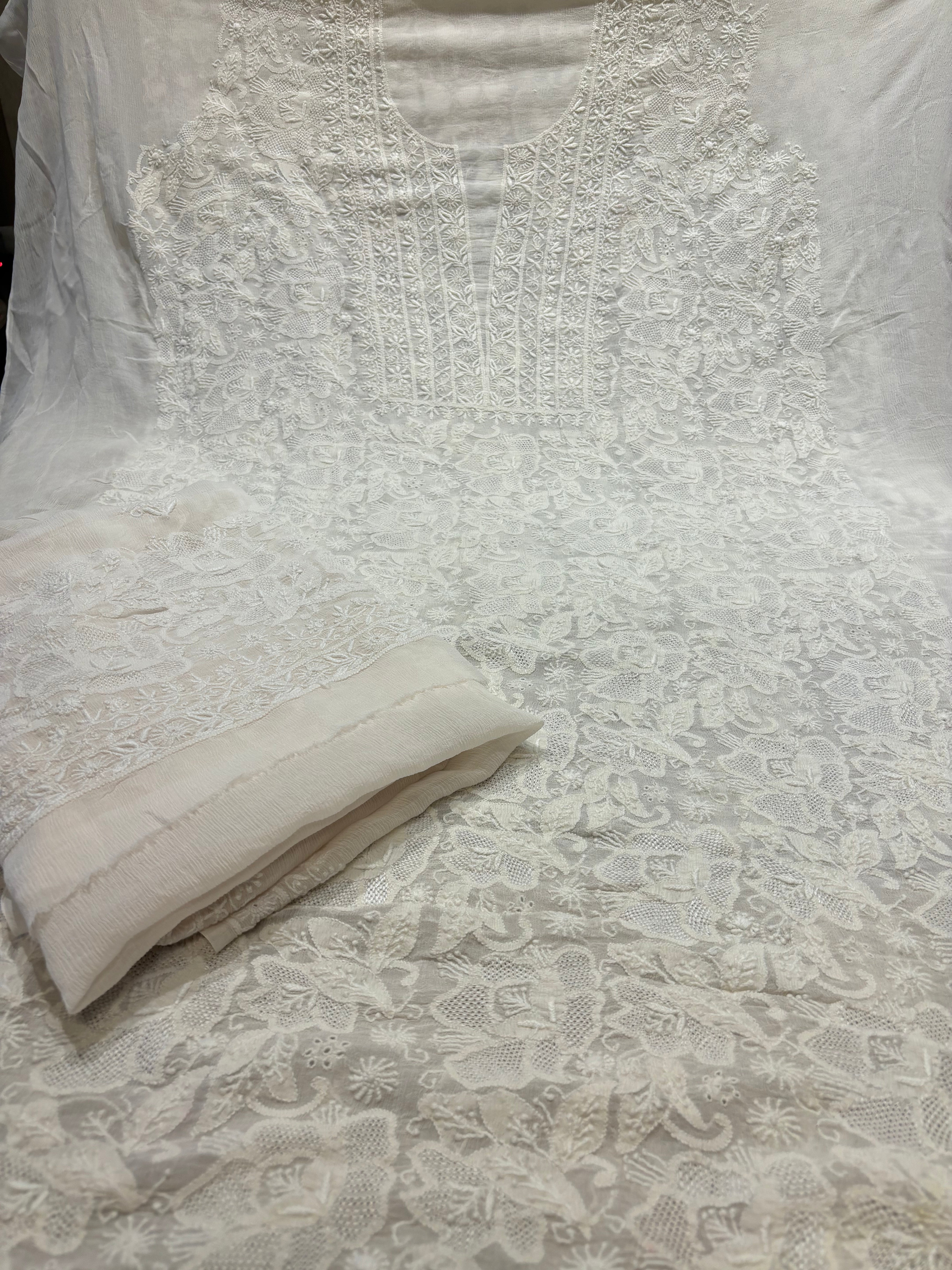 Dyeable Chiffon Chikankari Kurta and Dupatta Fabric