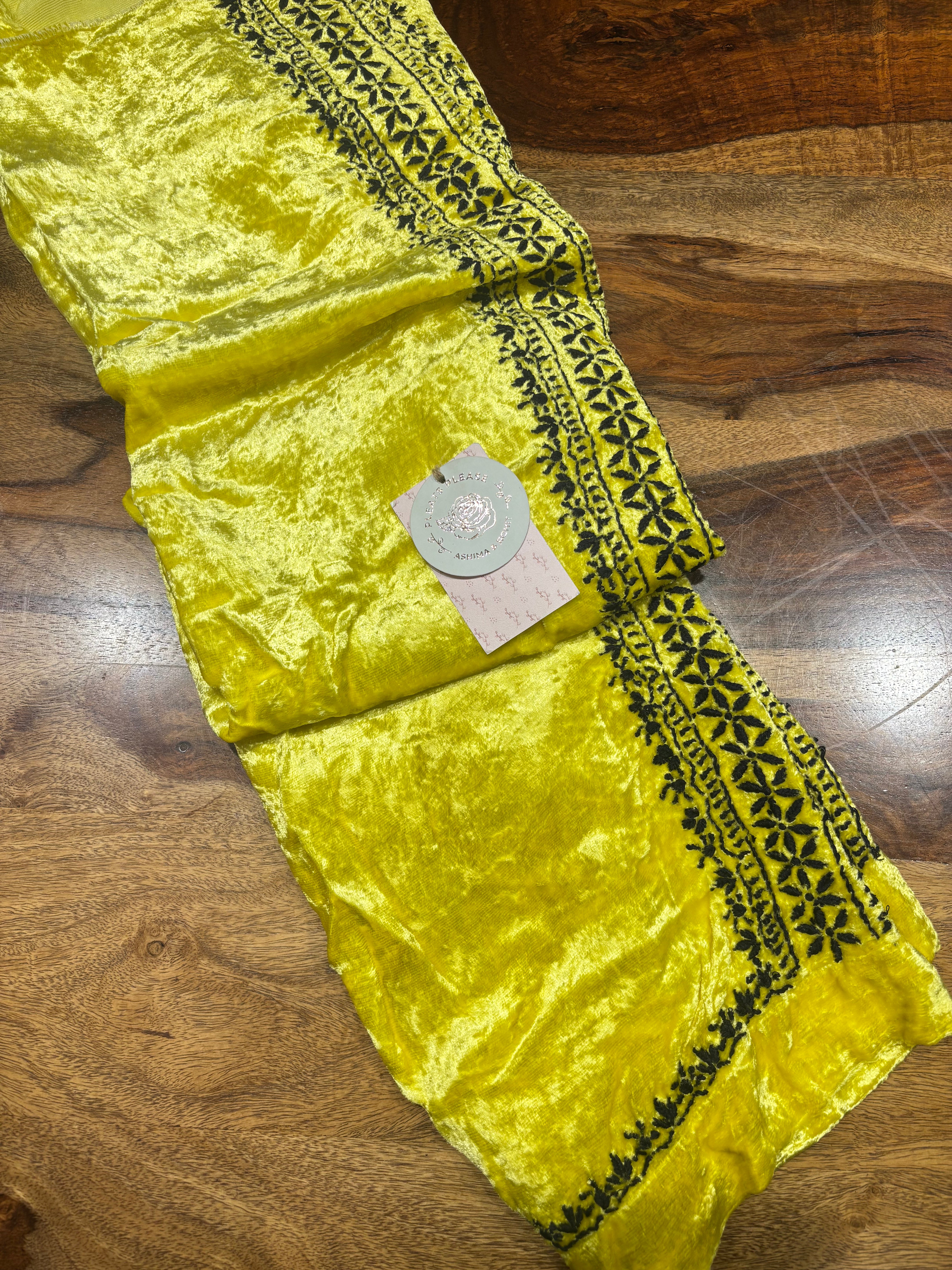 Lemon Yellow Velvet Chikankari Co-ord Set