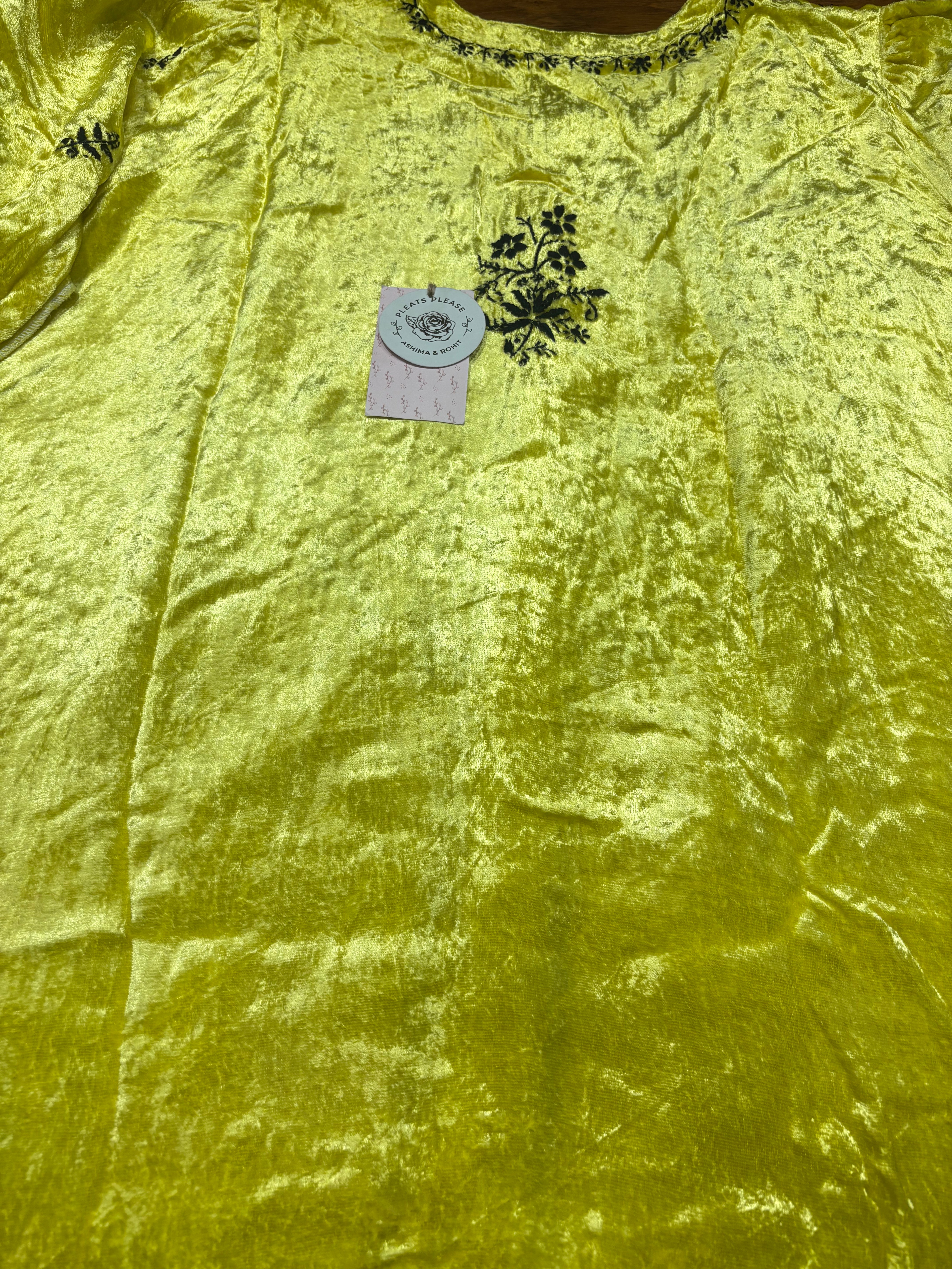 Lemon Yellow Velvet Chikankari Co-ord Set