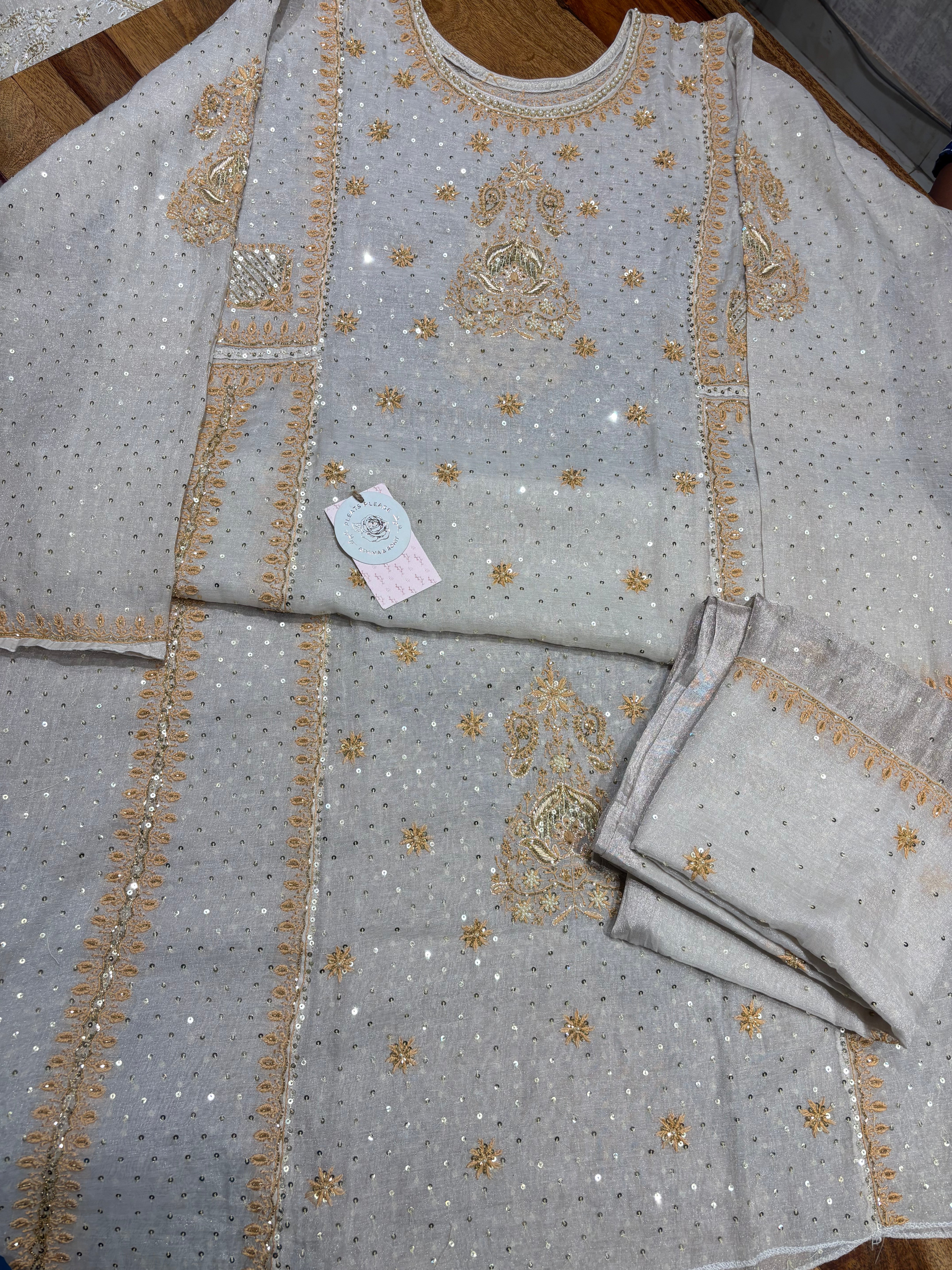 Dyeable Pure & Premium Silver Tissue A-Line Anarkali & Dupatta Set