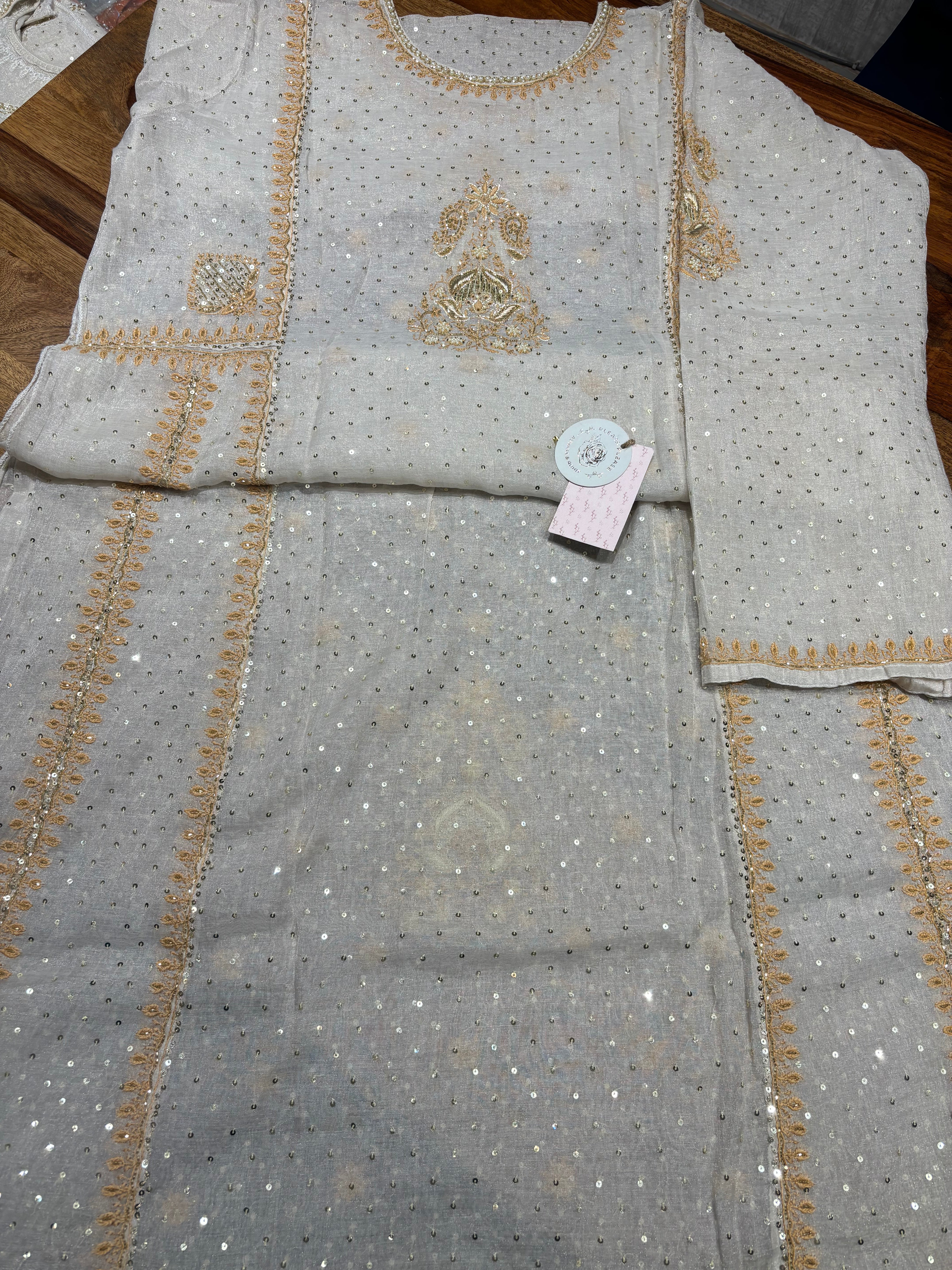 Dyeable Pure & Premium Silver Tissue A-Line Anarkali & Dupatta Set