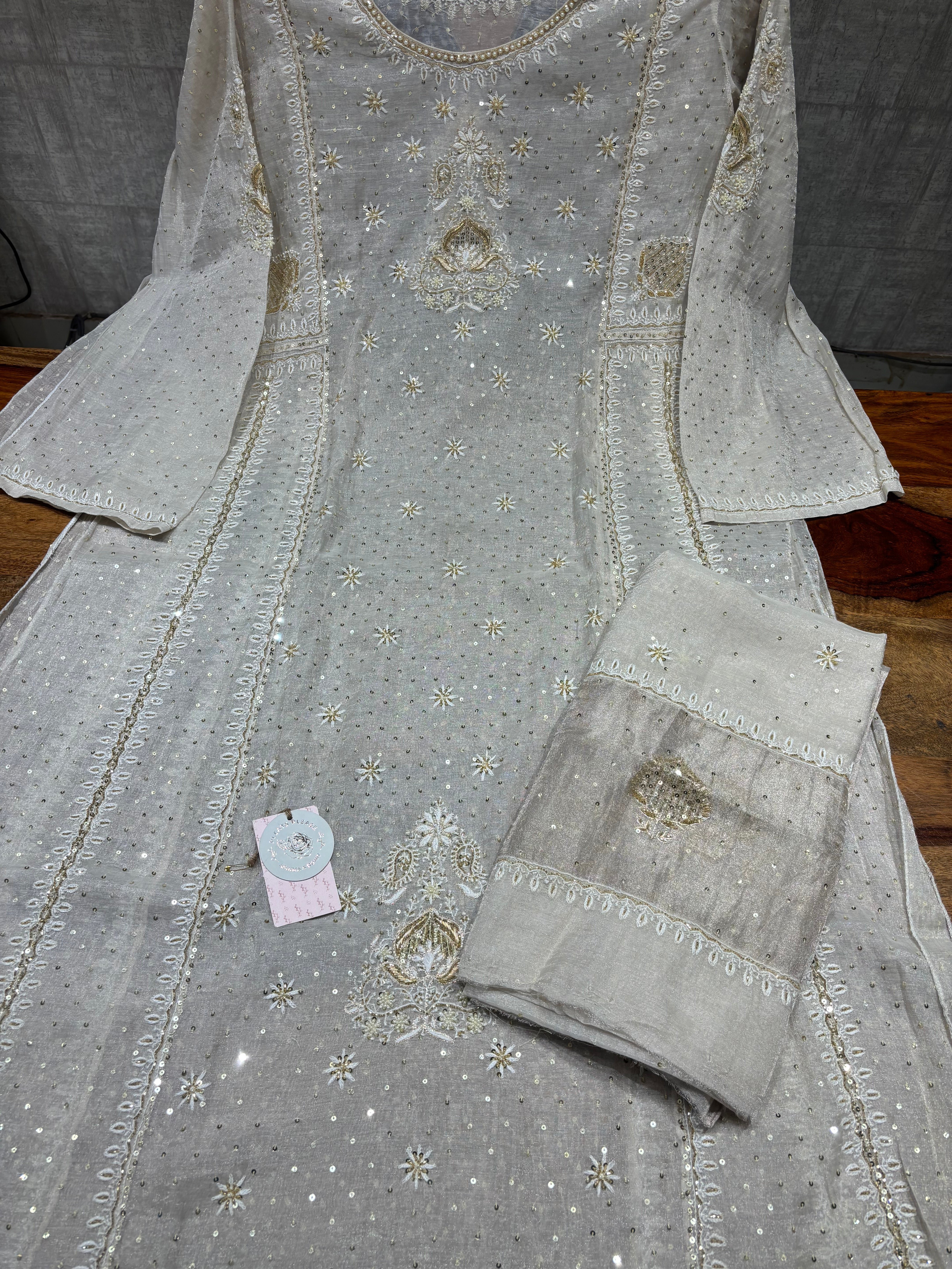 Dyeable Pure & Premium Silver Tissue A-Line Anarakli & Dupatta Set
