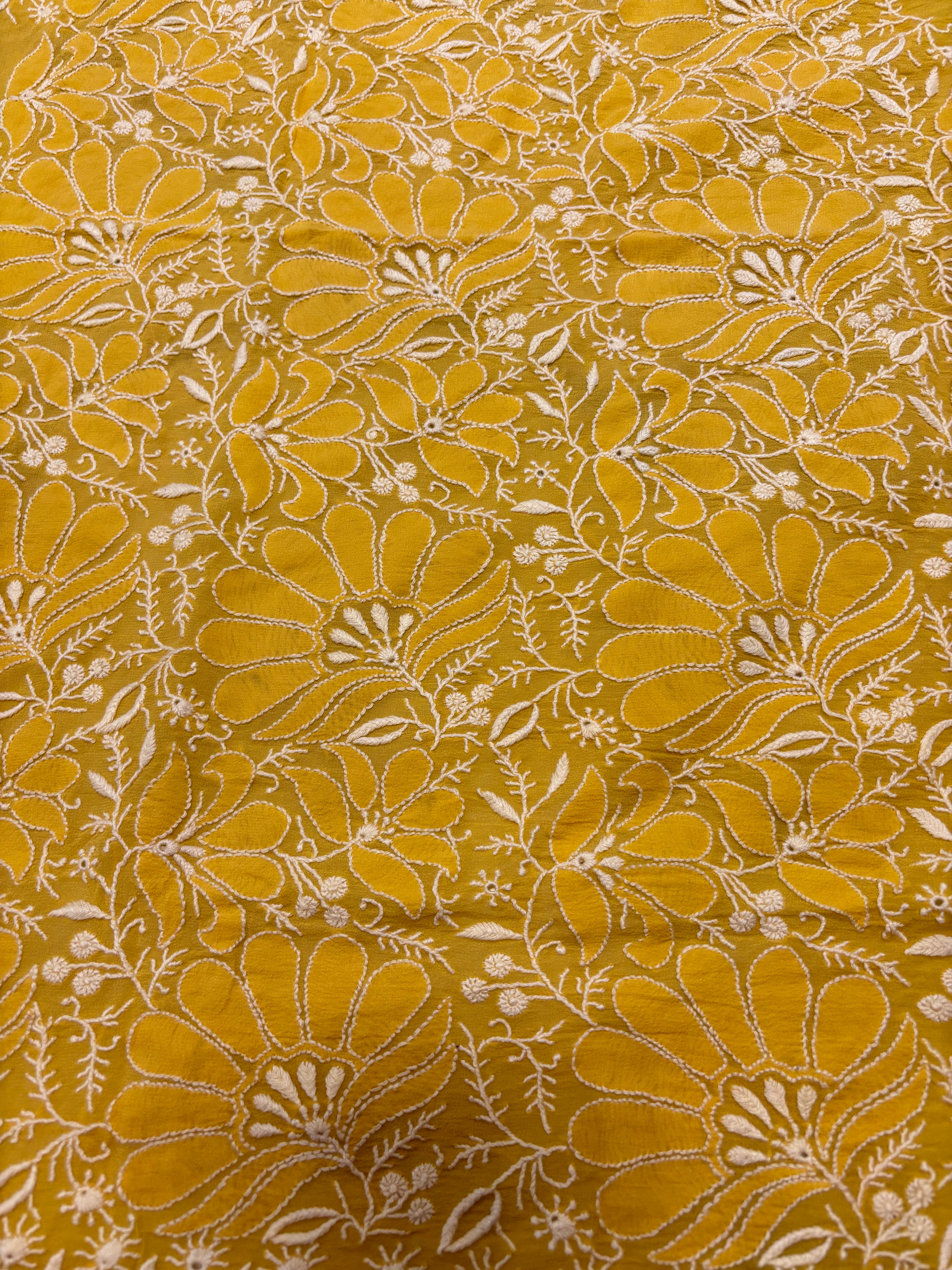 Yellow Pure & Premium Georgette Chikankari Saree & Blouse