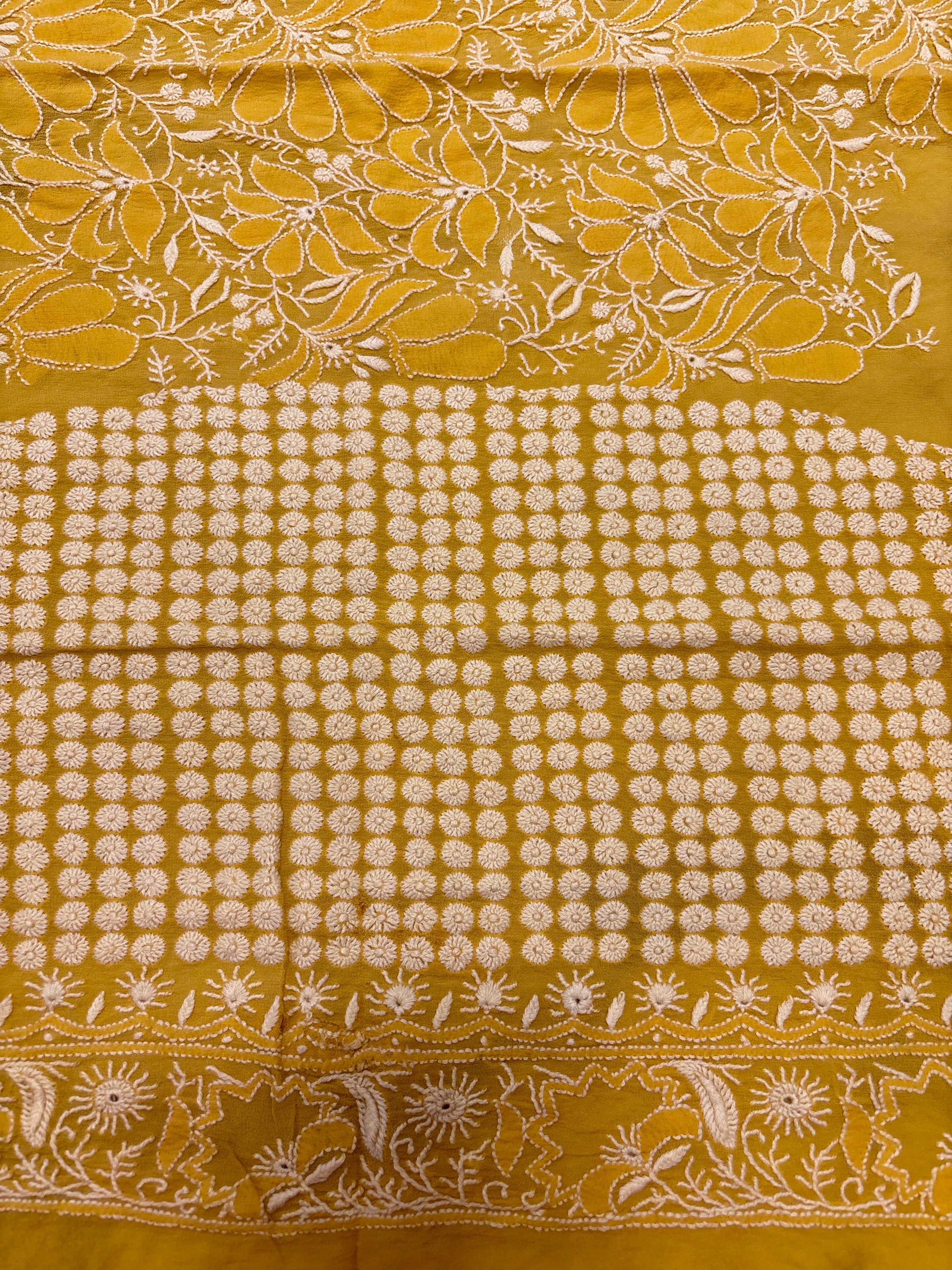 Yellow Pure & Premium Georgette Chikankari Saree & Blouse