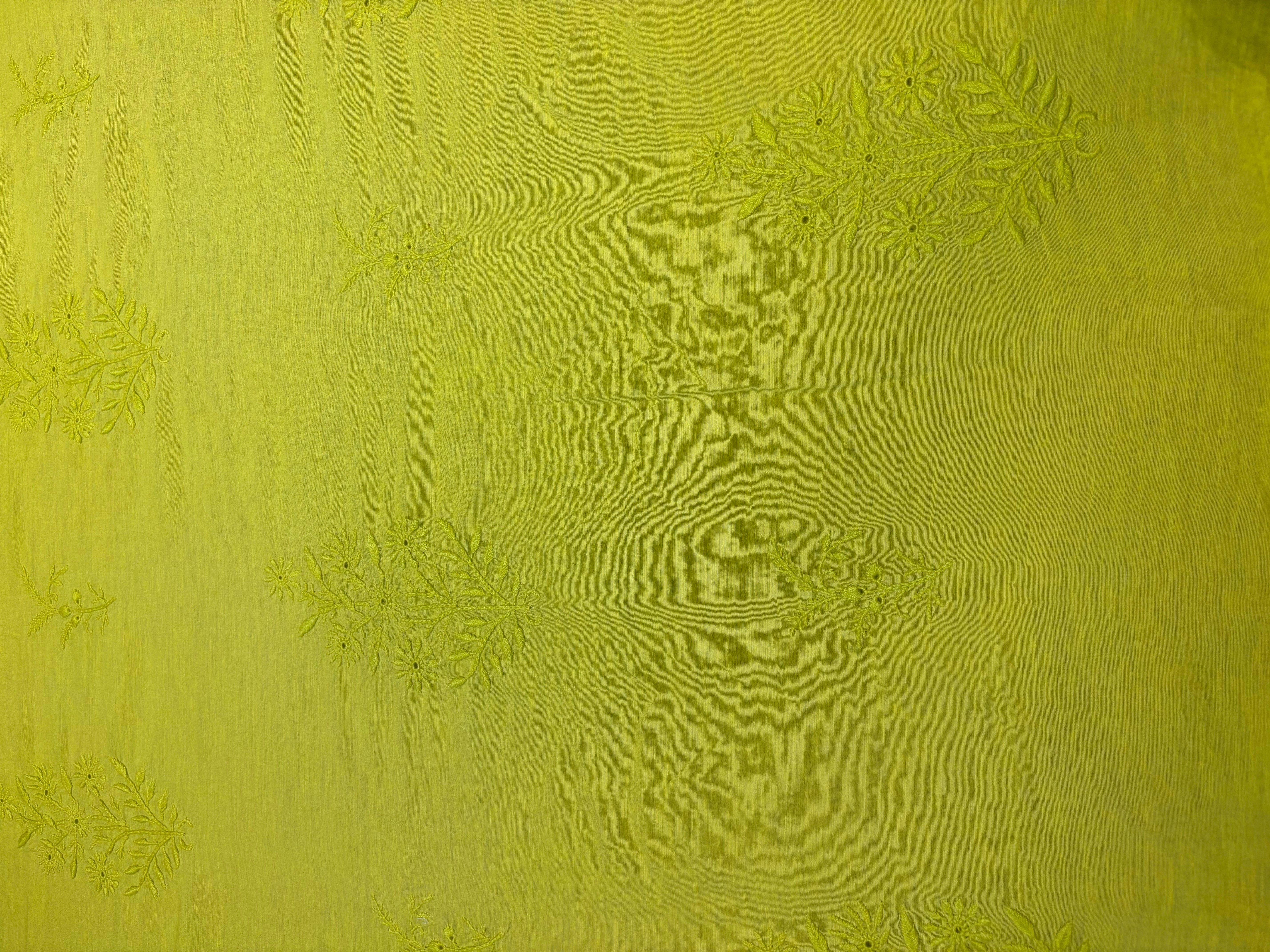 Neon Yellow Linen Chikankari Kurta Fabric