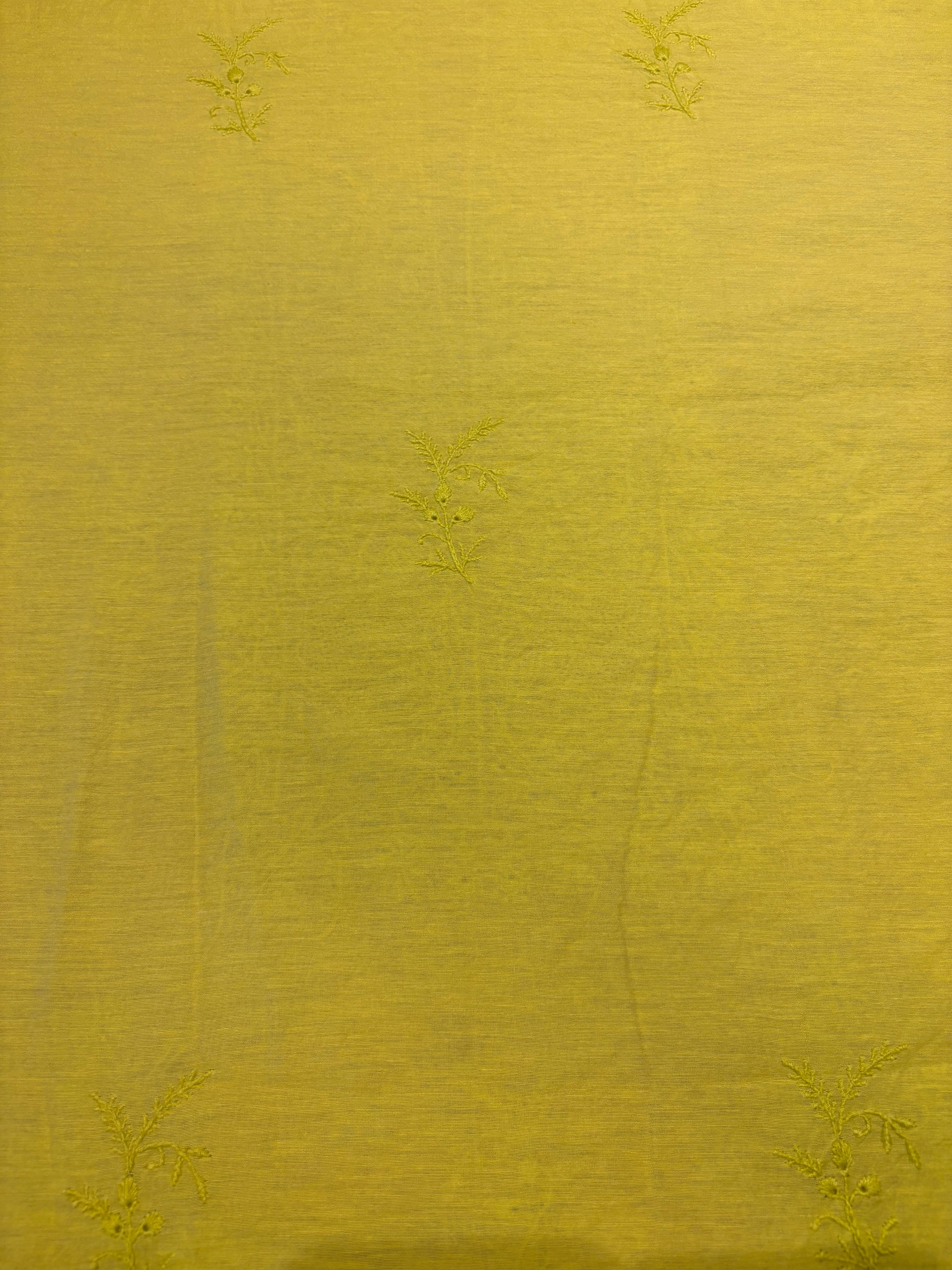 Neon Yellow Linen Chikankari Kurta Fabric