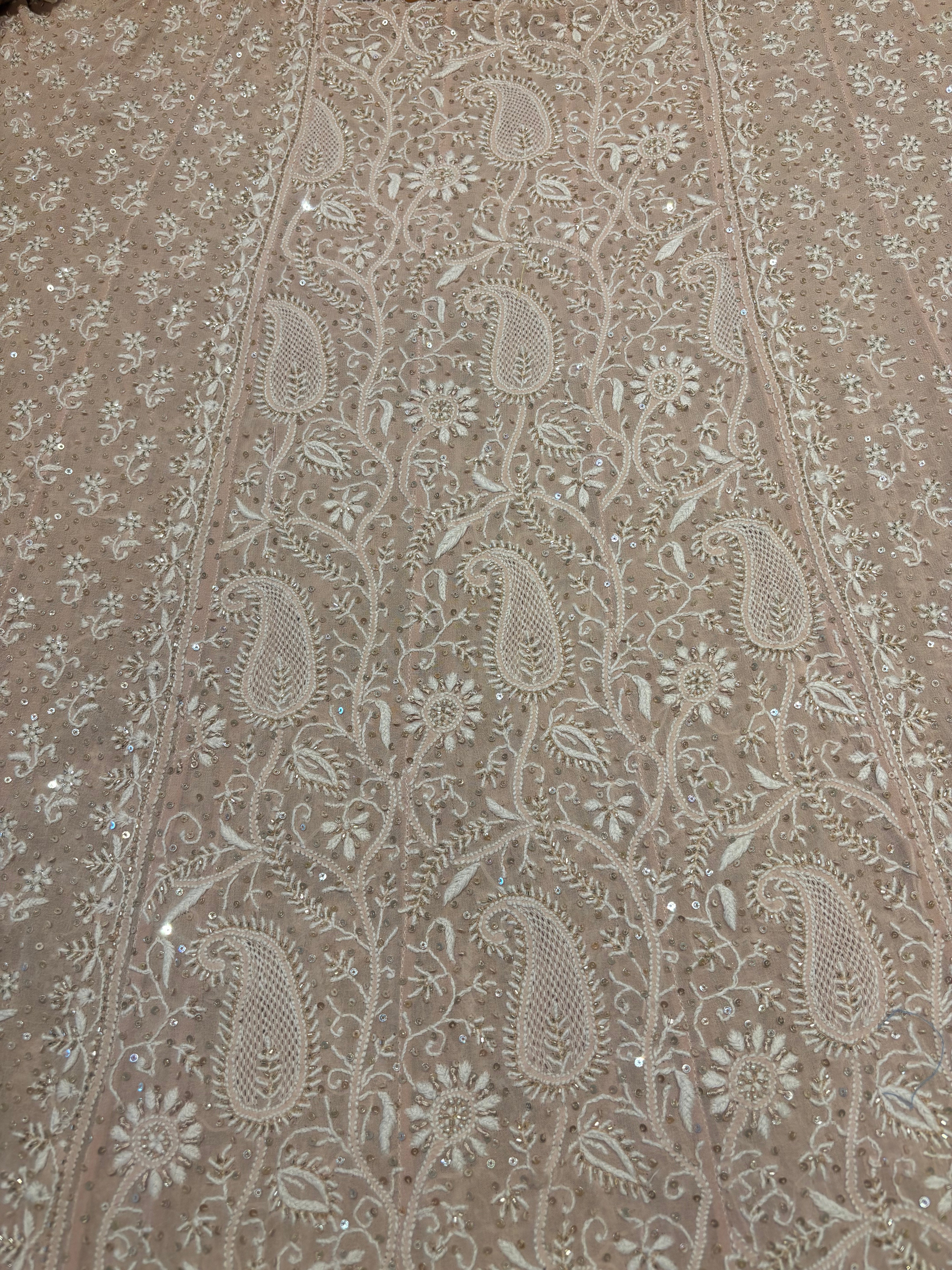Nude Peach Pure Georgette Chikankari Anarkali and Dupatta