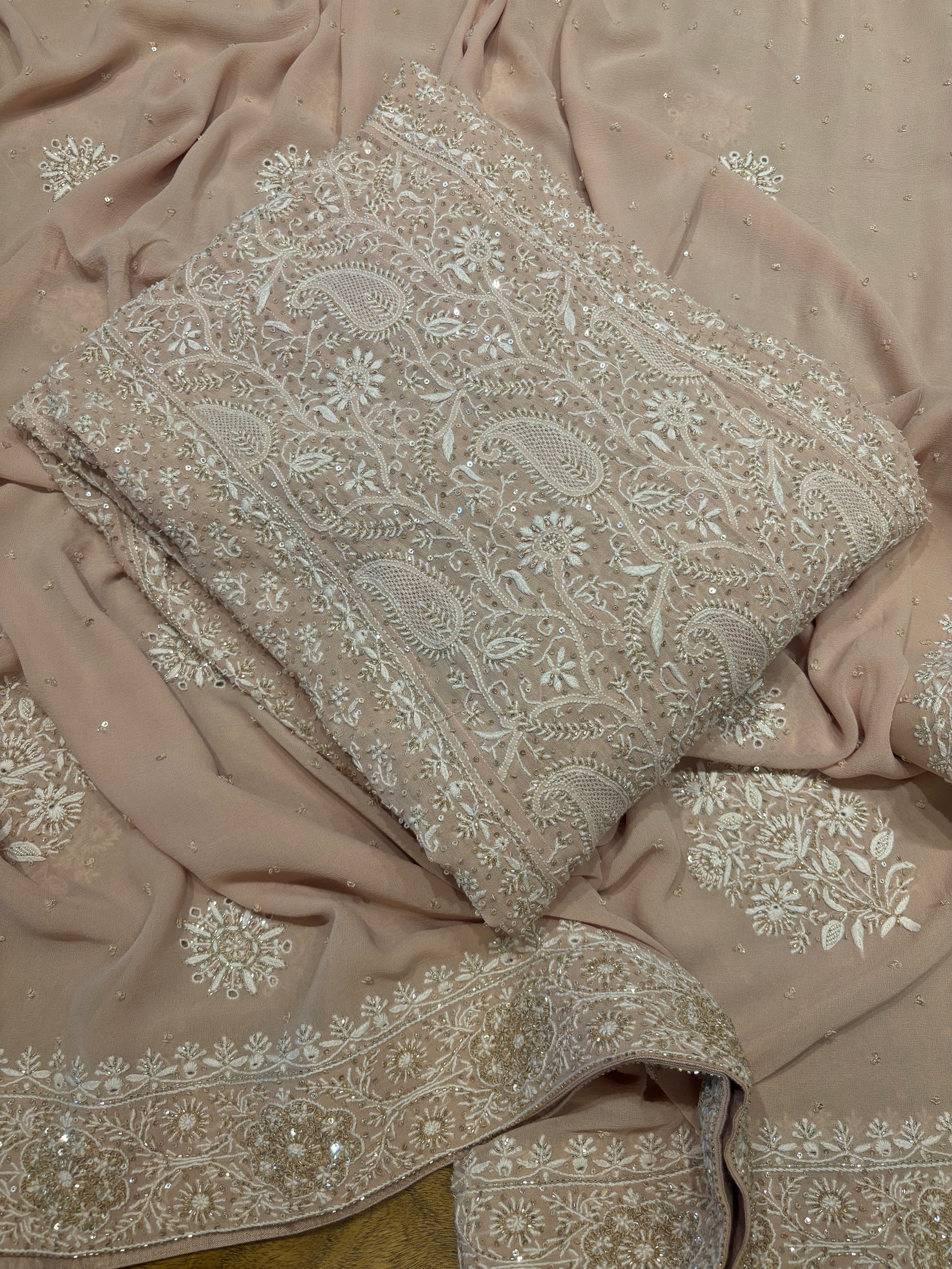 Nude Peach Pure Georgette Chikankari Anarkali and Dupatta