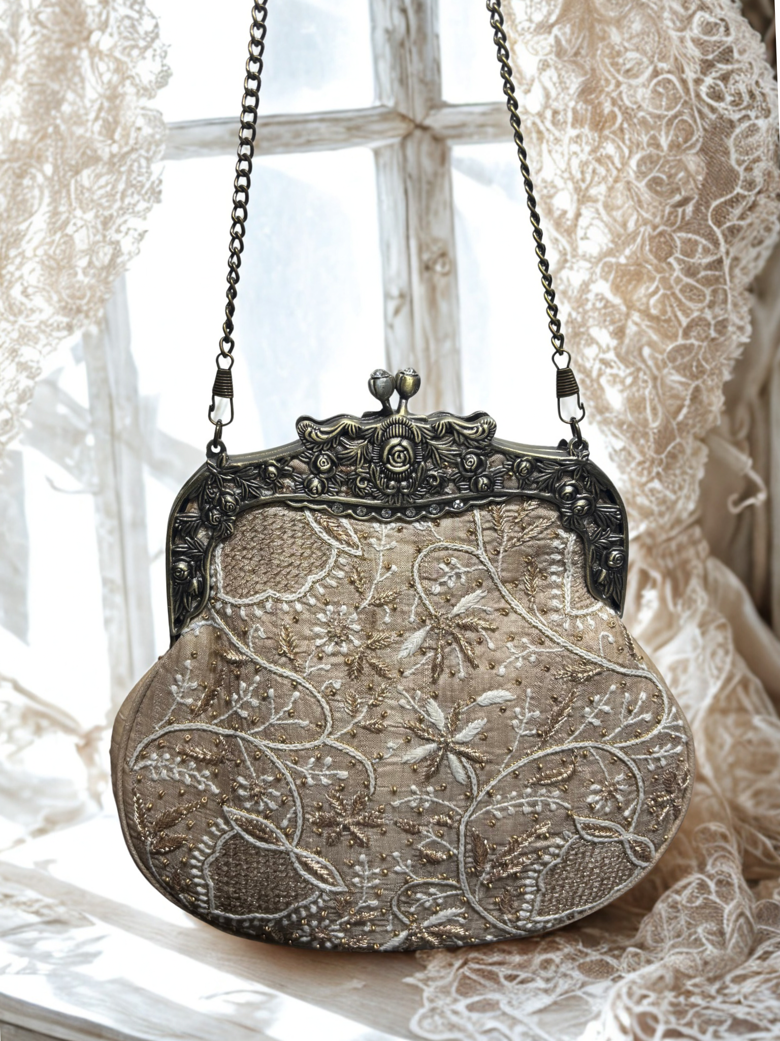 Beige Chikankari Clutch