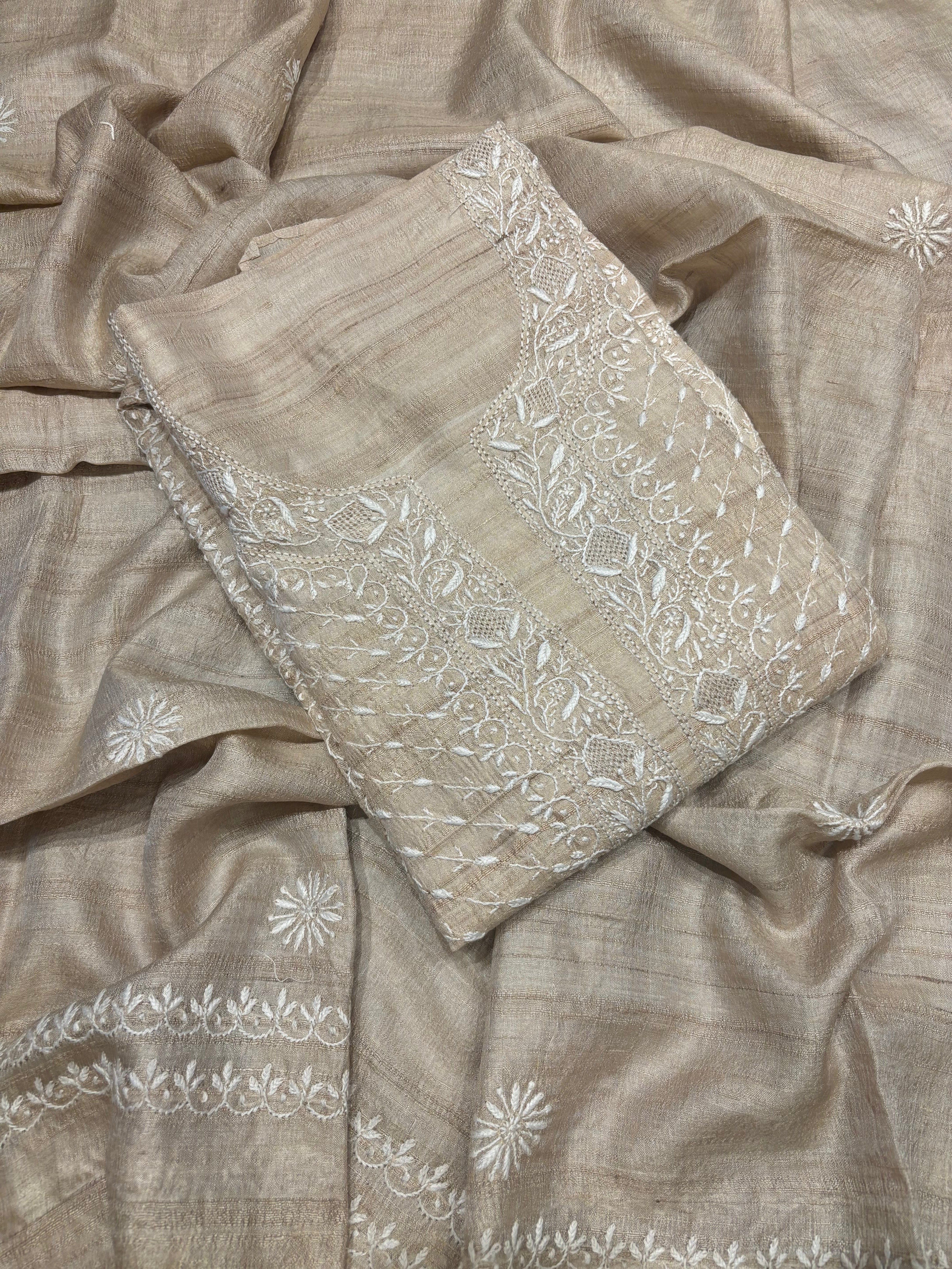Dyeable Silk Chikankari Kurta and Dupatta