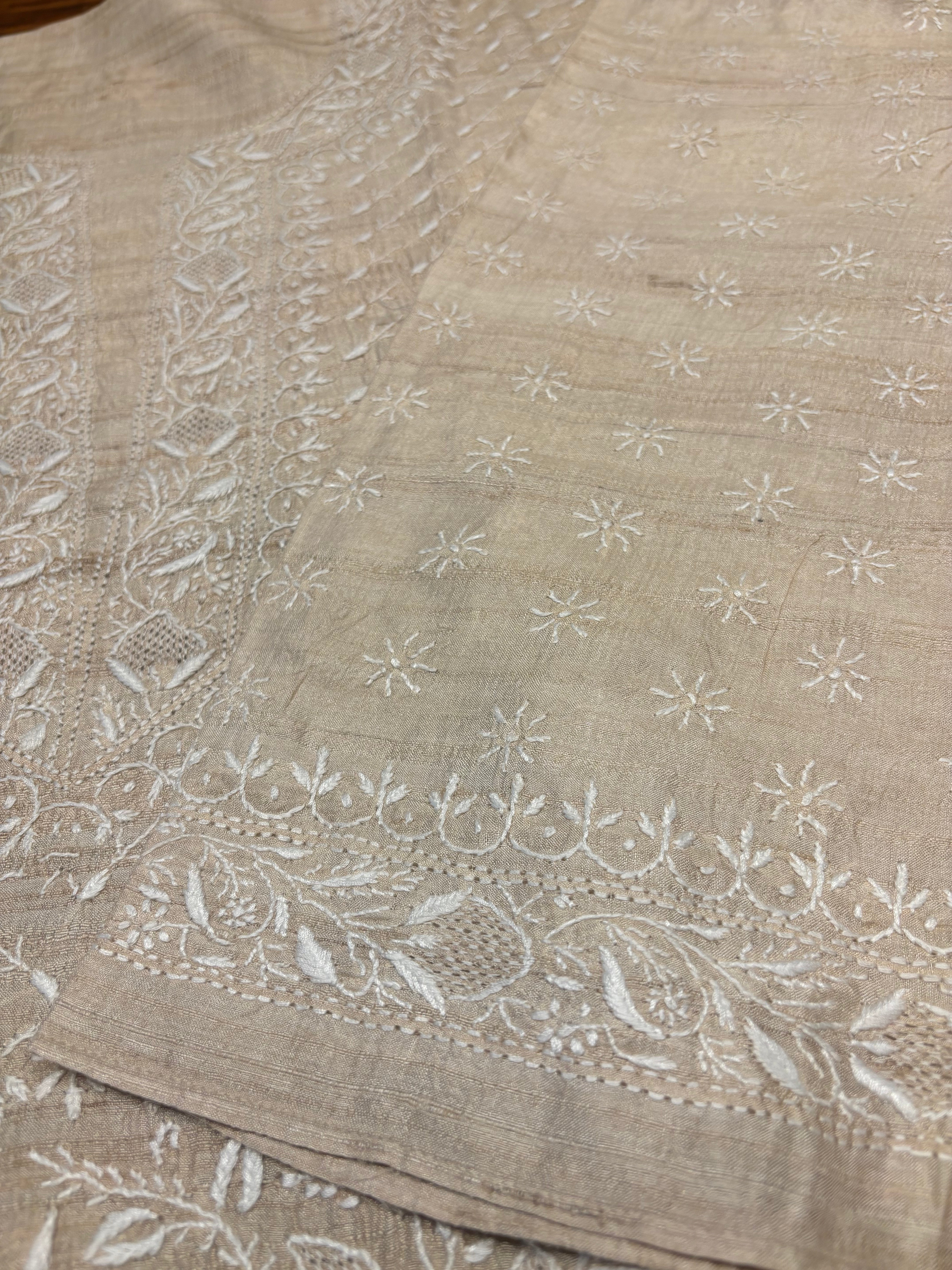 Dyeable Silk Chikankari Kurta and Dupatta