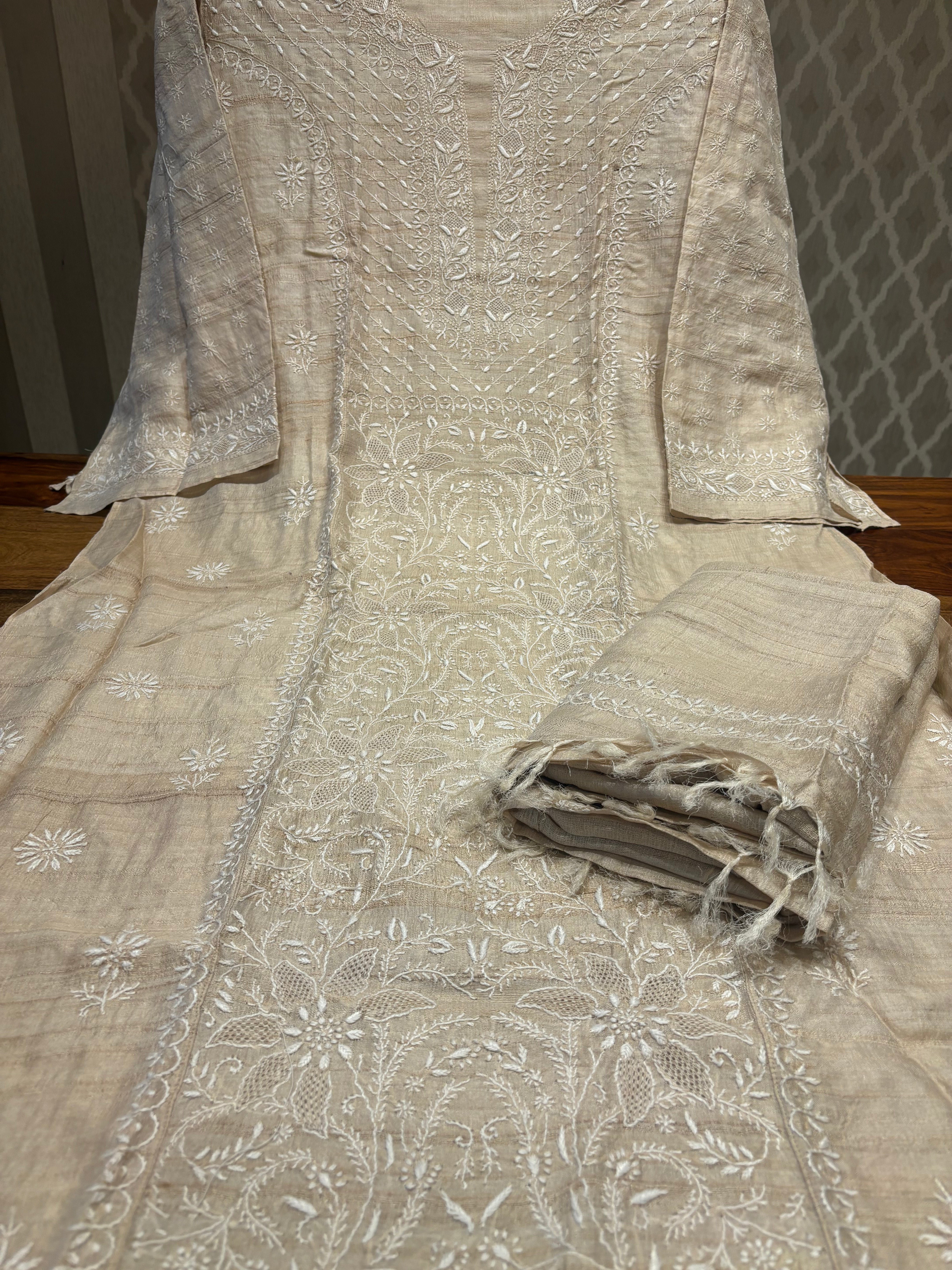 Dyeable Silk Chikankari Kurta and Dupatta