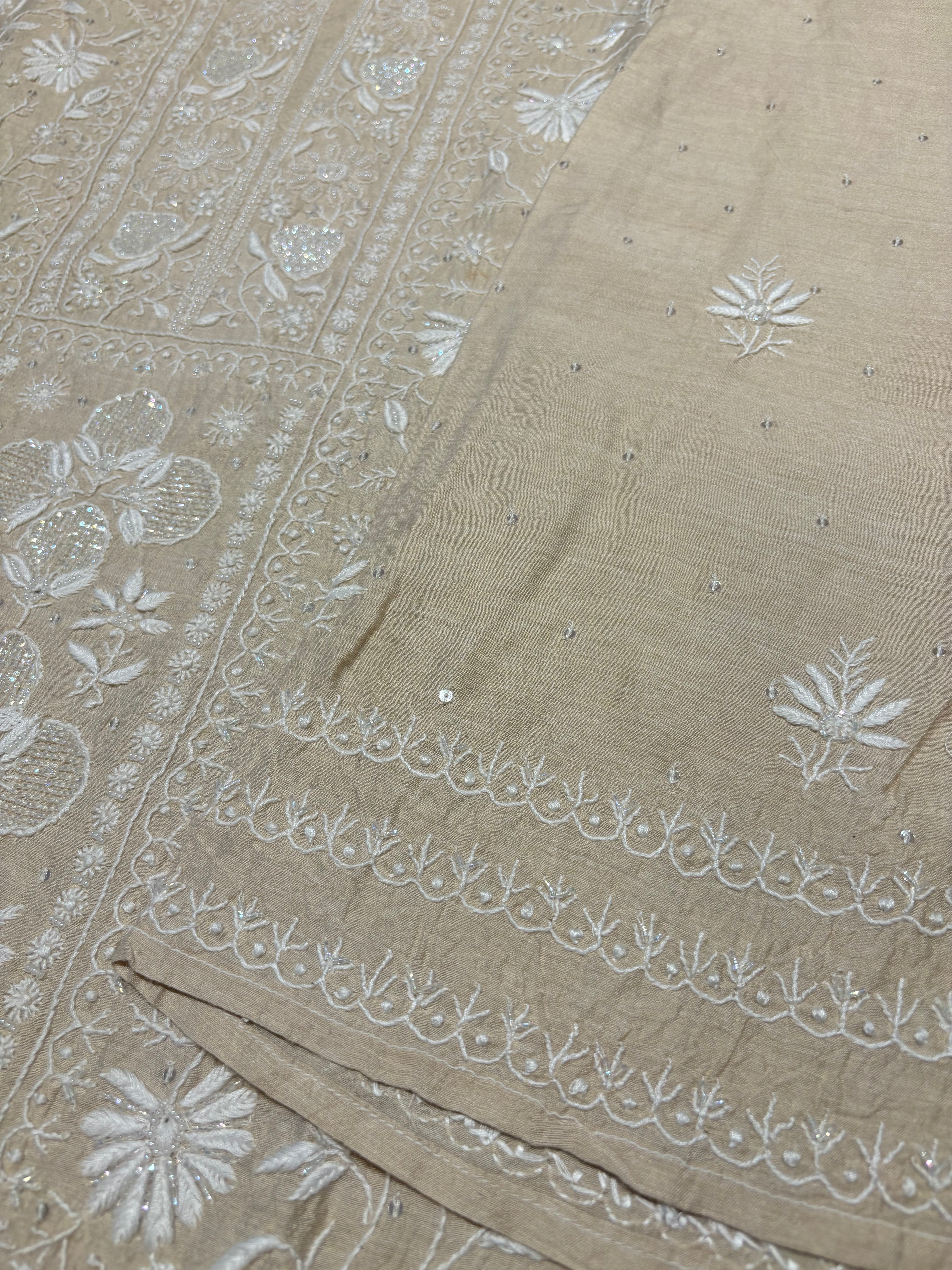 Dyeable Silk Chikankari Kurta and dupatta