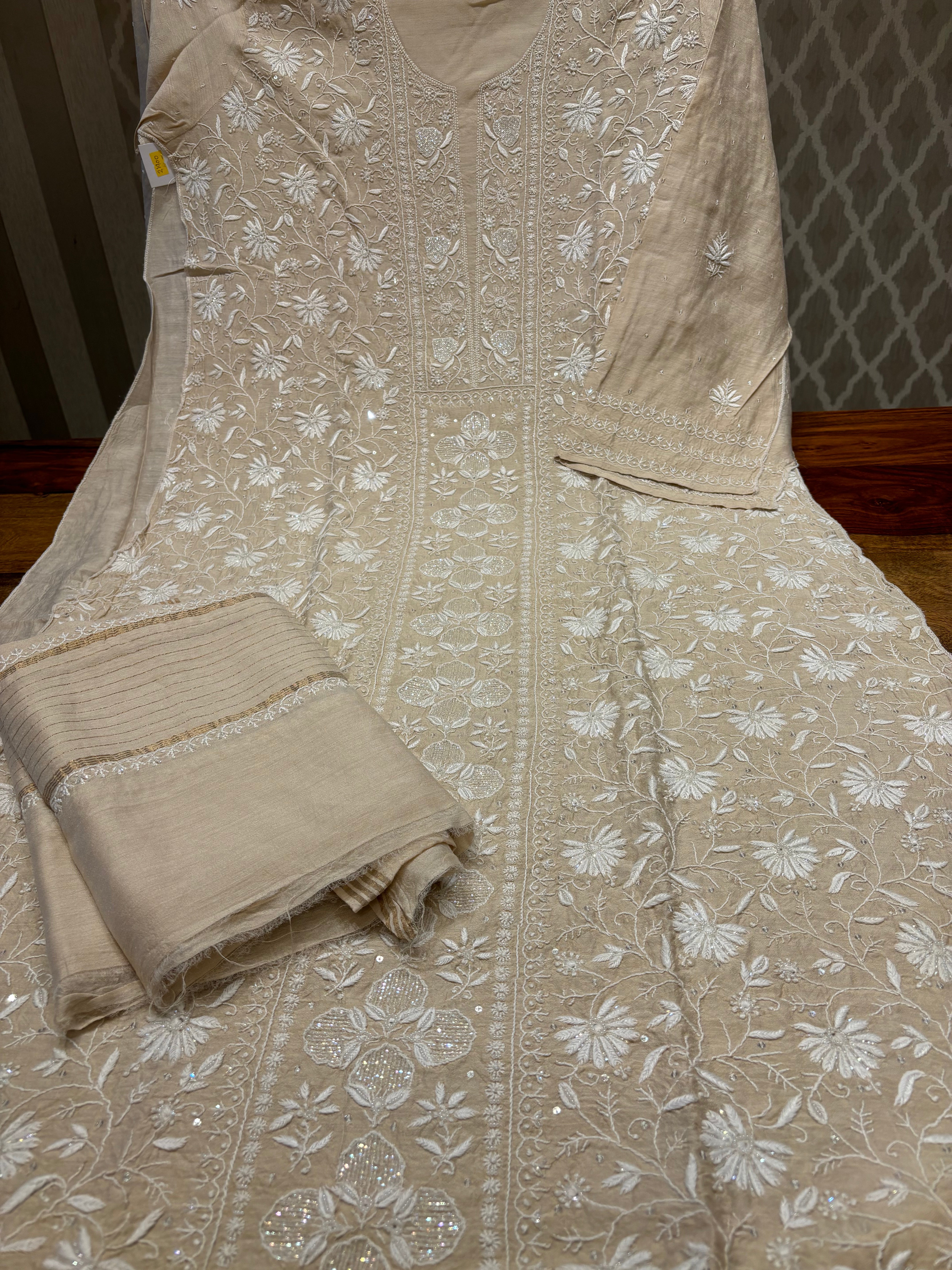 Dyeable Silk Chikankari Kurta and dupatta