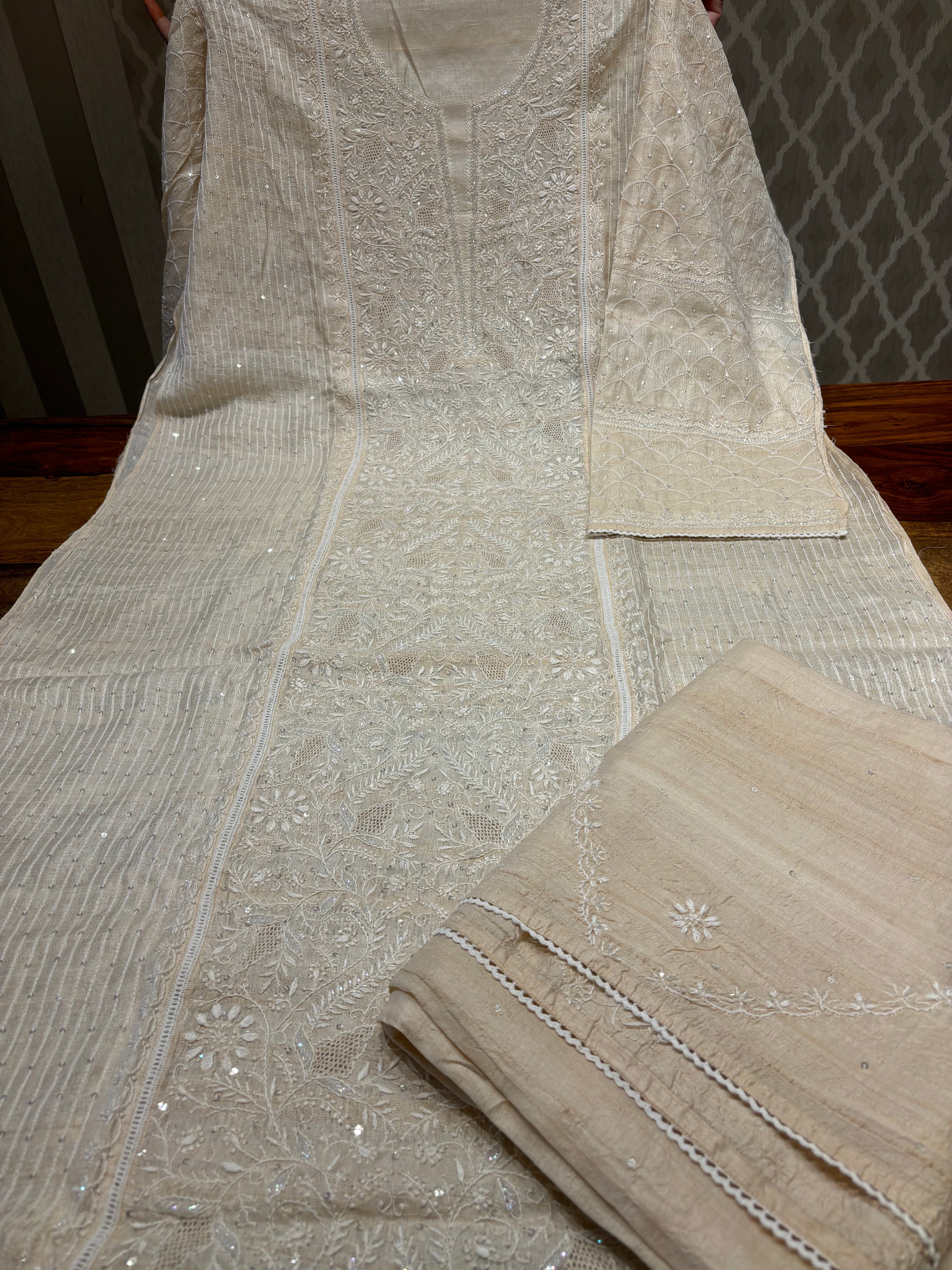 Dyeable Silk Chikankari Kurta and dupatta
