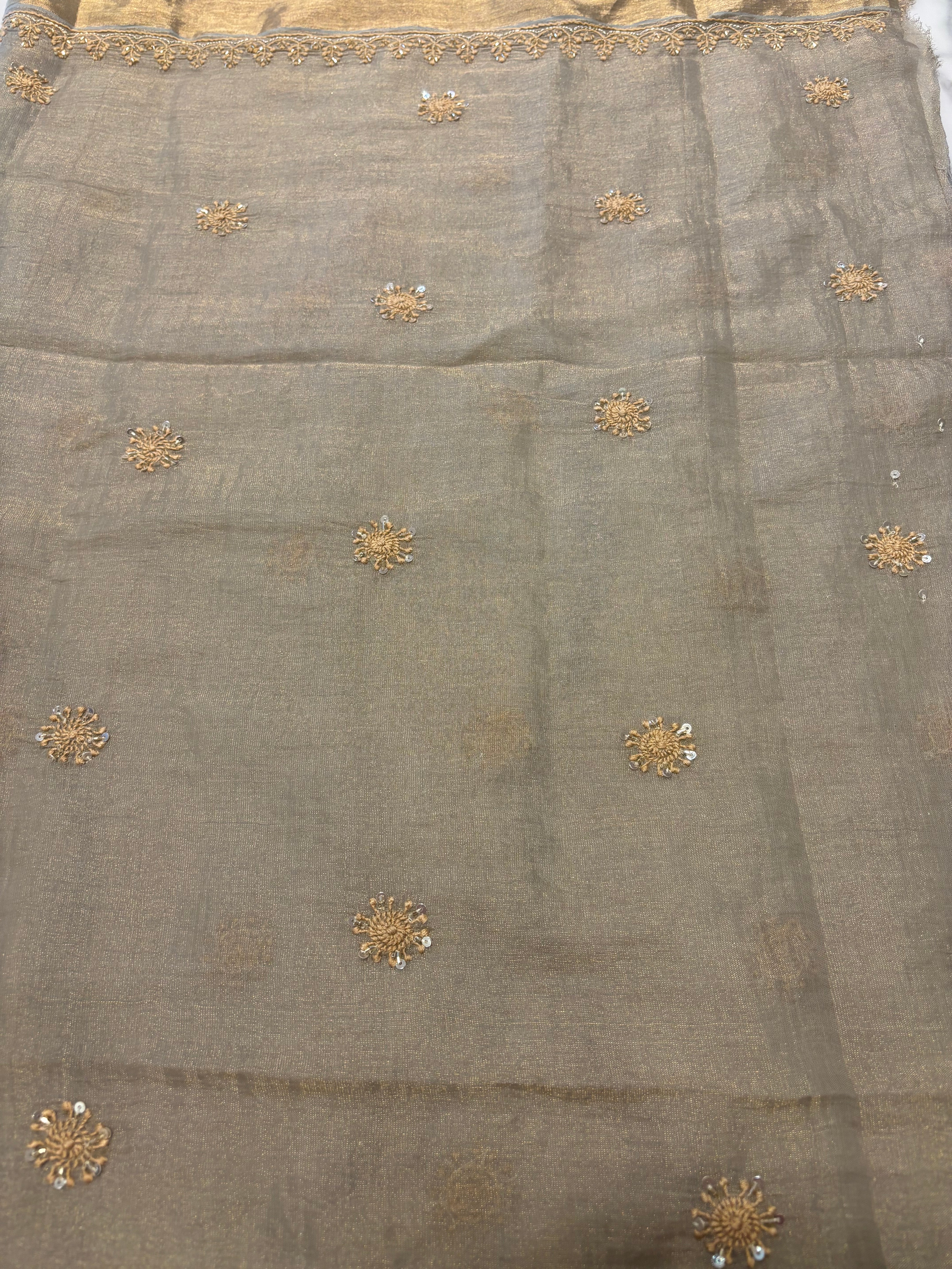 Sandrift Green Pure And Premium Tissue Chikankari Saree And Blouse