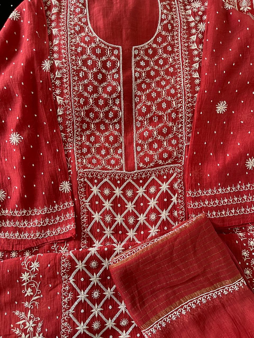 Chanderi red Anarkali