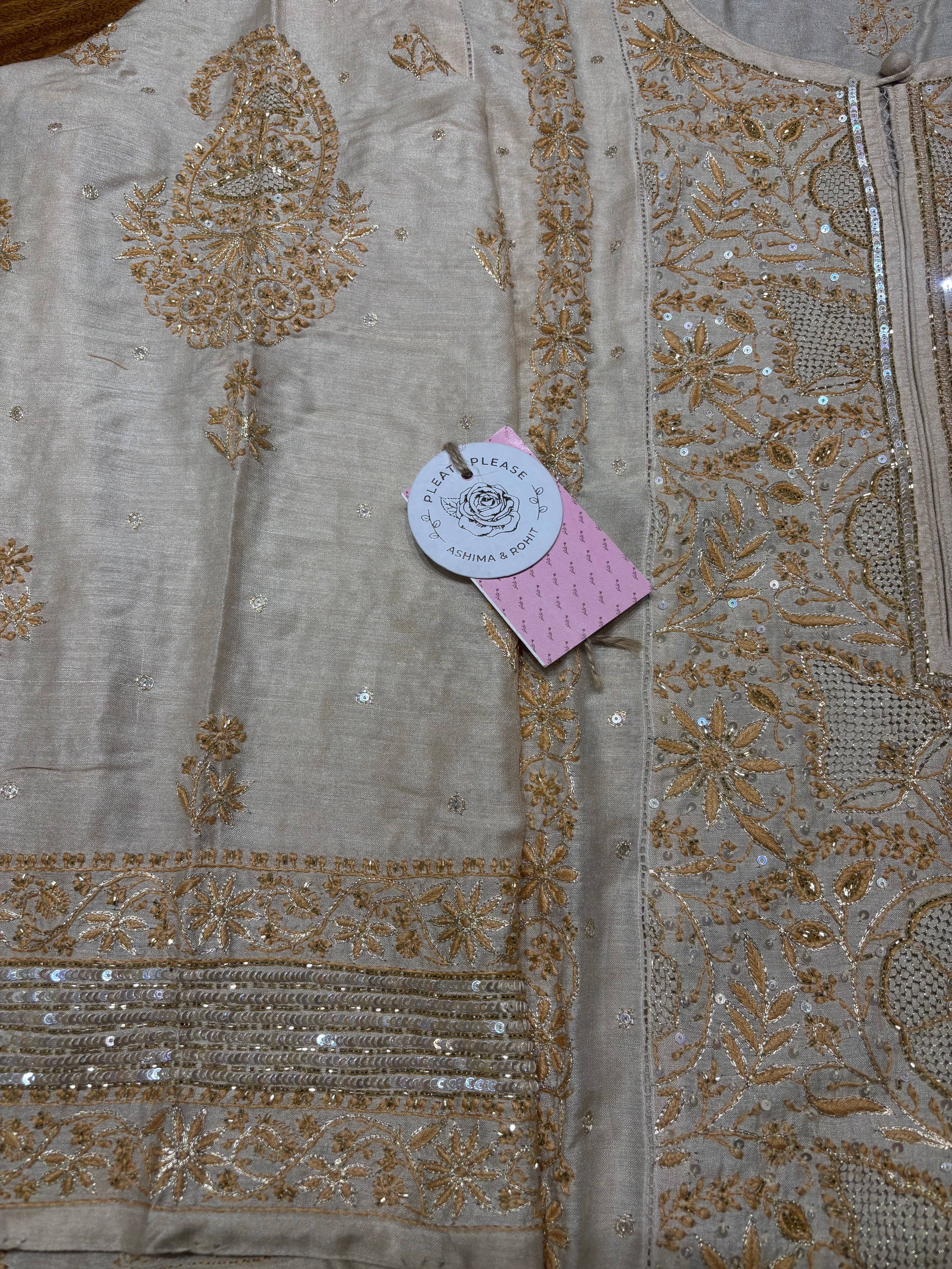 Dyeable Natural Pure & Premium Monga Silk Chikankari A-Line Kurta & Dupatta Set